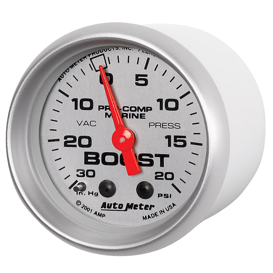 Gauge AUTO Meter 200774-33 Boost (Marine Silver Ultra-Lite 2 1/16", 30Inhg-20Psi, Mechanical, Marine Silver)