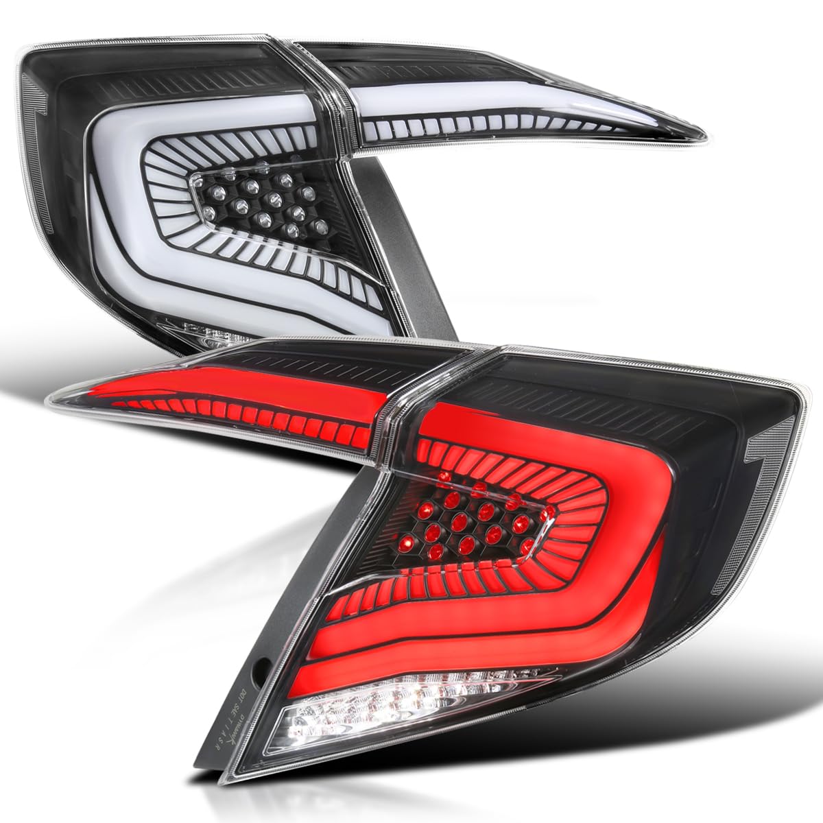 Black Tail Lights w/White LED Strips, SPEC-D TUNING Sequential LED Turn Signal, and Startup Animation Compatible with 2016-2021 Honda Civic 4-Door Sedan, Left + Right Pair Assembly