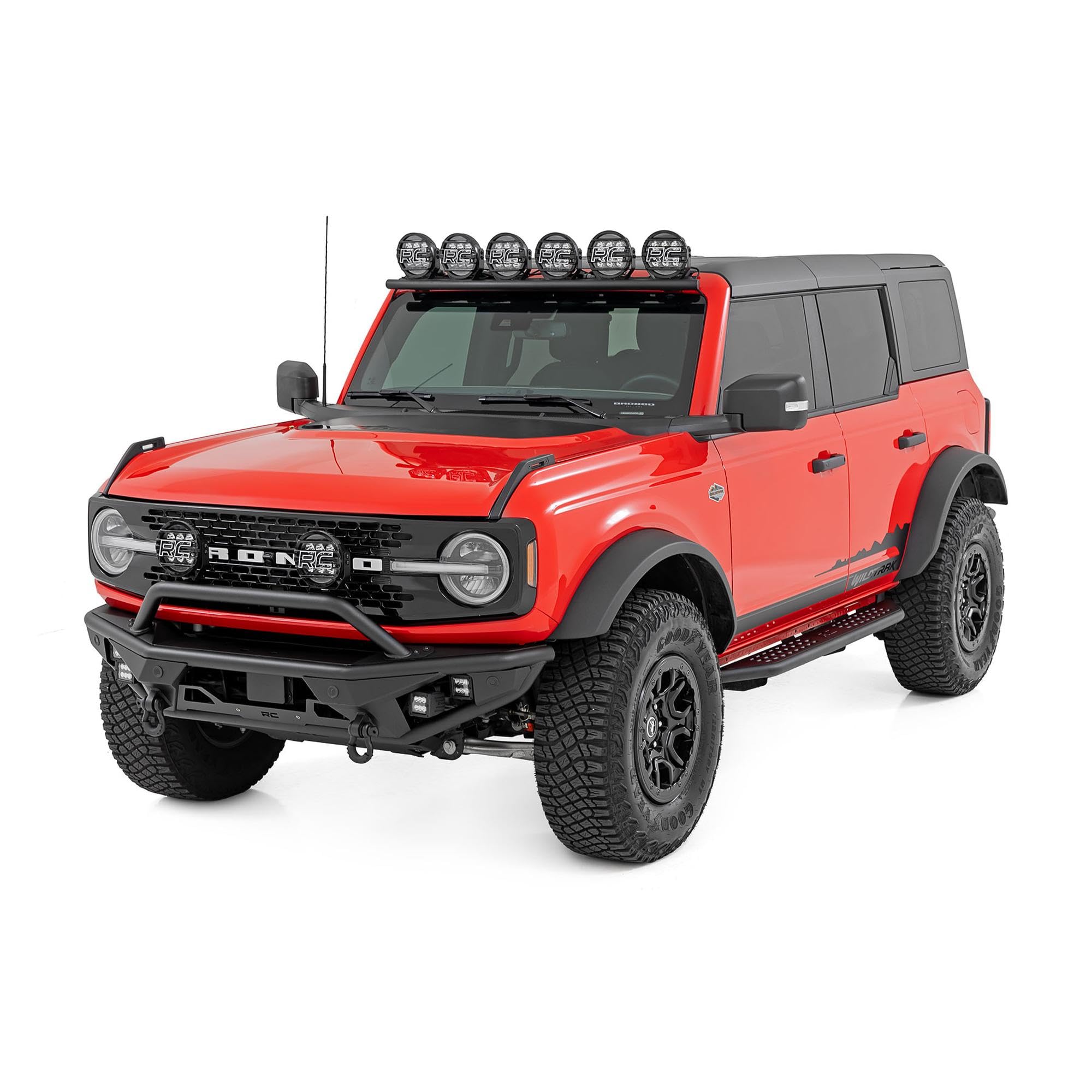 Rough Country Running Boards OV2 for Ford Bronco (2021-2025) 4-Door - Contoured Side Step Bars, Easy Bolt-On Install