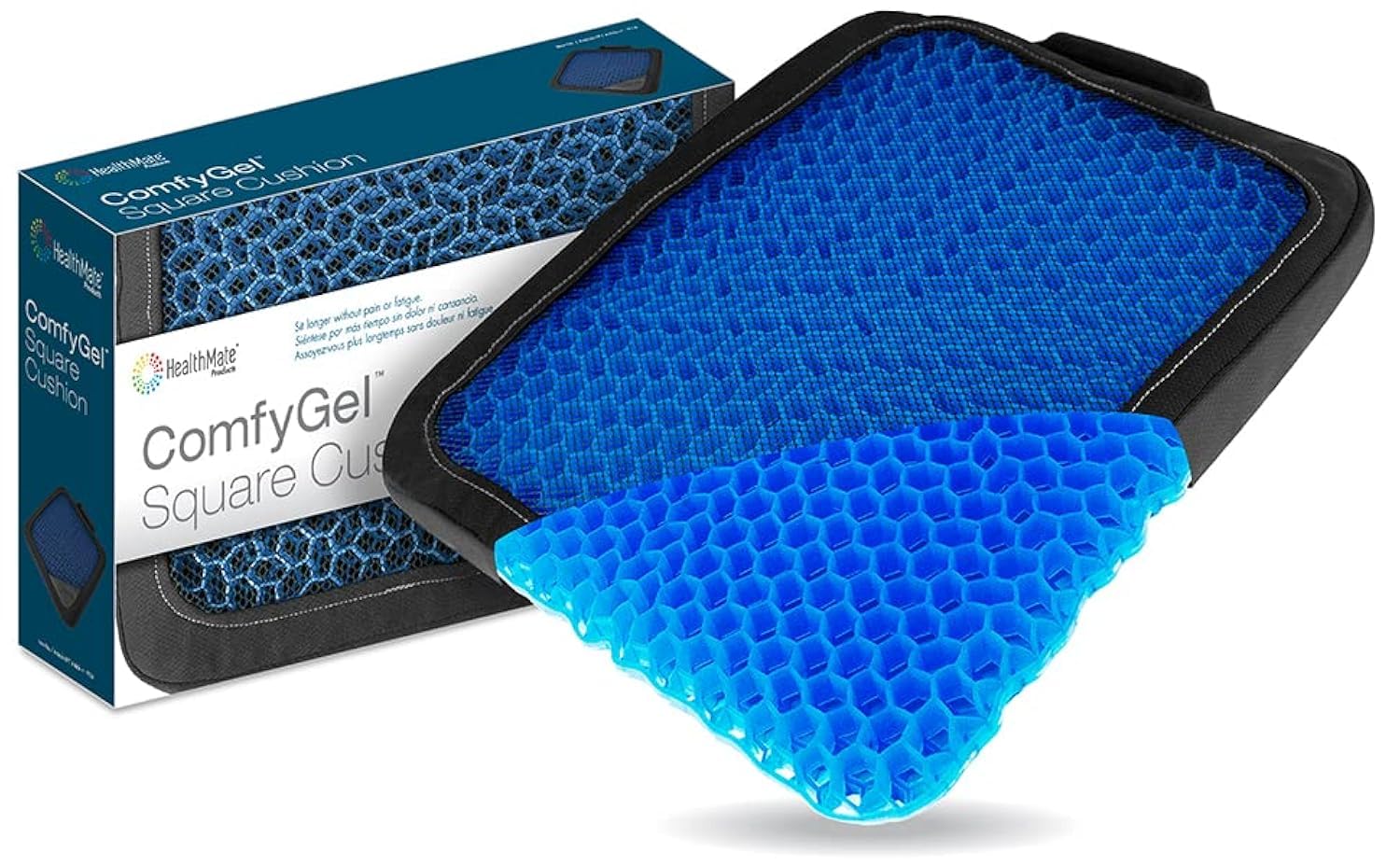 Comfy Gel Cushion HEALTHMATE Gel Seat Cushion for Long Sitting for Back, Sciatica and Tailbone Pain Relief, for Office Chair, Car, Wheelchair, Long Trips (Square)