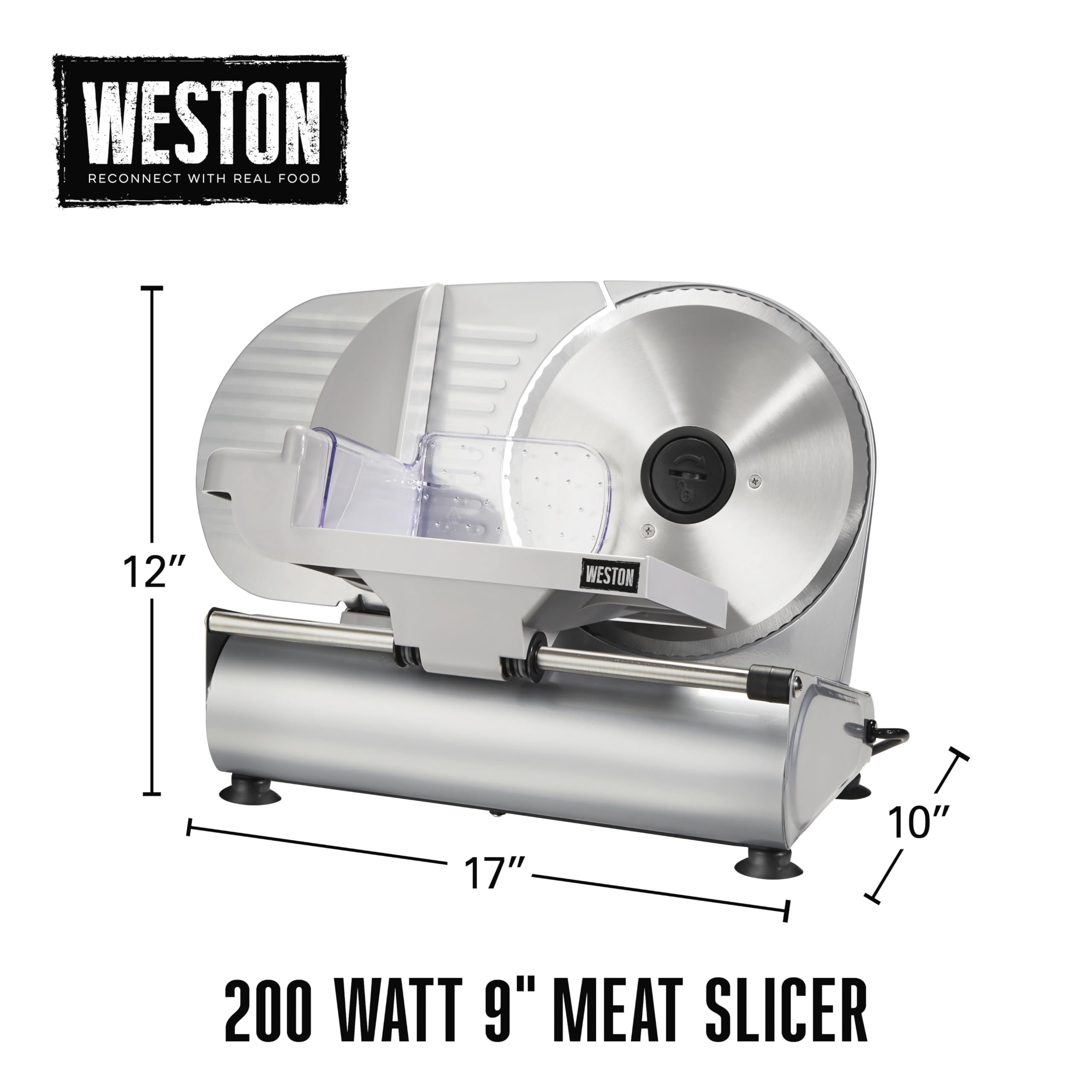 Electric Weston Meat Cutting Machine, Deli & Food Slicer, Adjustable Slice Thickness, Non-Slip Suction Feet, Removable 9” Stainless Steel Blade, Easy to Clean