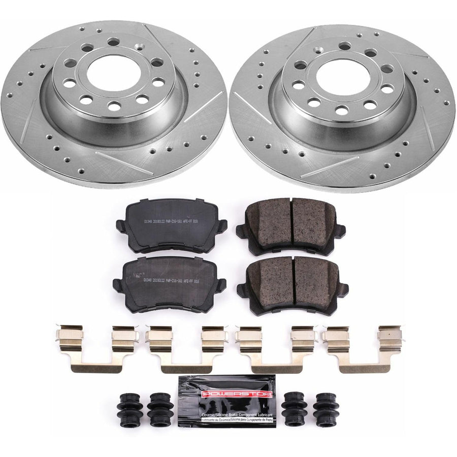 Power Stop K7324 Z23 Carbon Fiber Brake Pads Rear with Drilled & Slotted Brake Rotors Kit For Audi, Audi Q3 Quat, VW CC, VW Tiguan, VW Tiguan Limited [Model Specific]