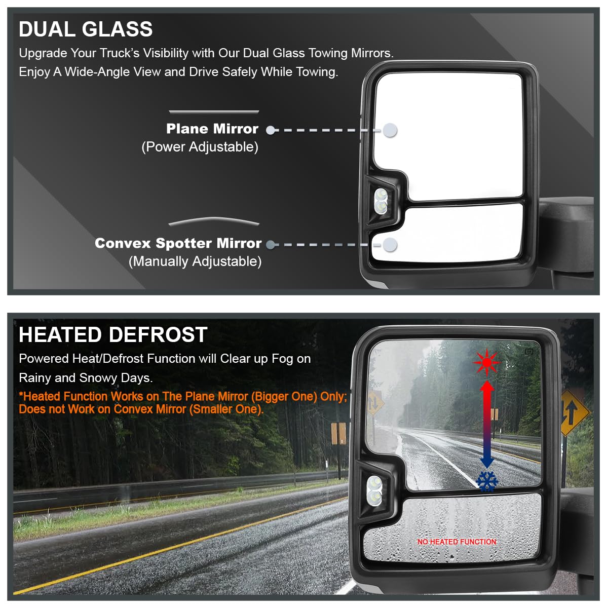 Power Spec-D Tuning Chrome Heated Towing Mirrors w/Smoke LED Signal, Temperature Sensor Compatible with 2019-2025 Chevy Silverado 1500, Left + Right Pair