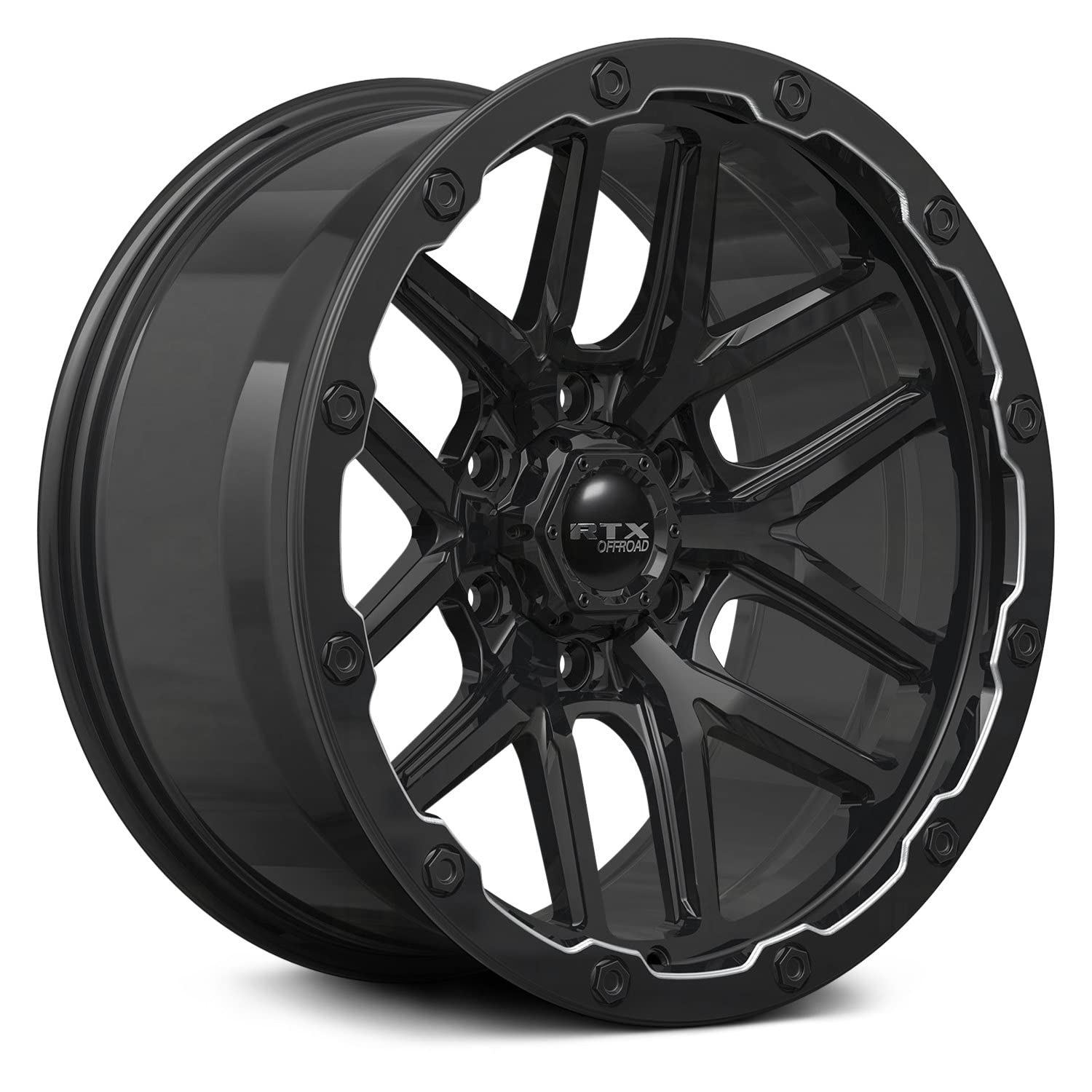 Volcano RTX Custom Wheel - 18x9.5, -10 Offset, 6x139.7 Bolt Pattern, 106.1mm Hub - Gloss Black with Milled Accents Rim