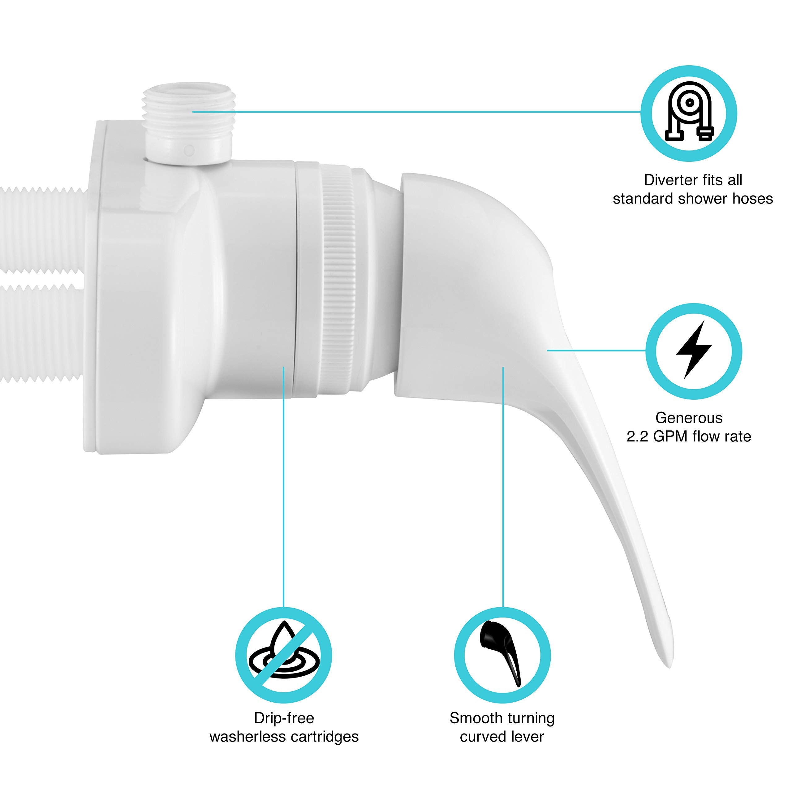 Dura Faucet RV Shower Faucet Valve Diverter DF-SA150-WT (White)