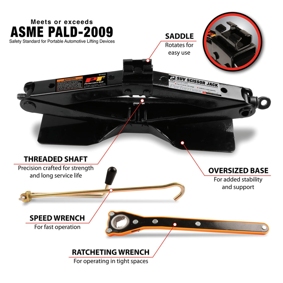 2 Ton Performance Tool W1622 SUV Scissor Jack for Easy and Safe Tire Changing on Larger Vehicles like SUVs and Trucks