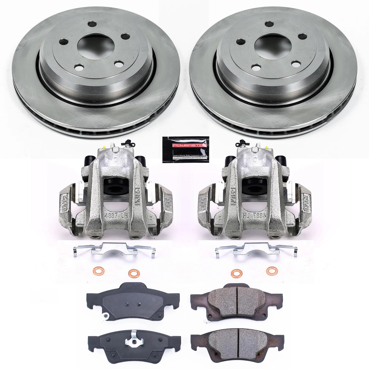 Power Stop KCOE5953 Replacement Autospeciality Rear Caliper Kit- OE Rotors, Ceramic Brake Pads, Calipers For Dodge Durango, Jeep Grand Cherokee, Jeep Grand Cheroke [Model Specific]