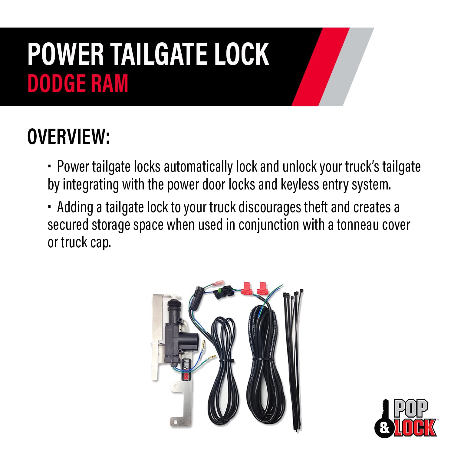 PL8340 Power Tailgate Lock for Dodge Ram Models 1500, 2500, and 3500 Pop & Lock