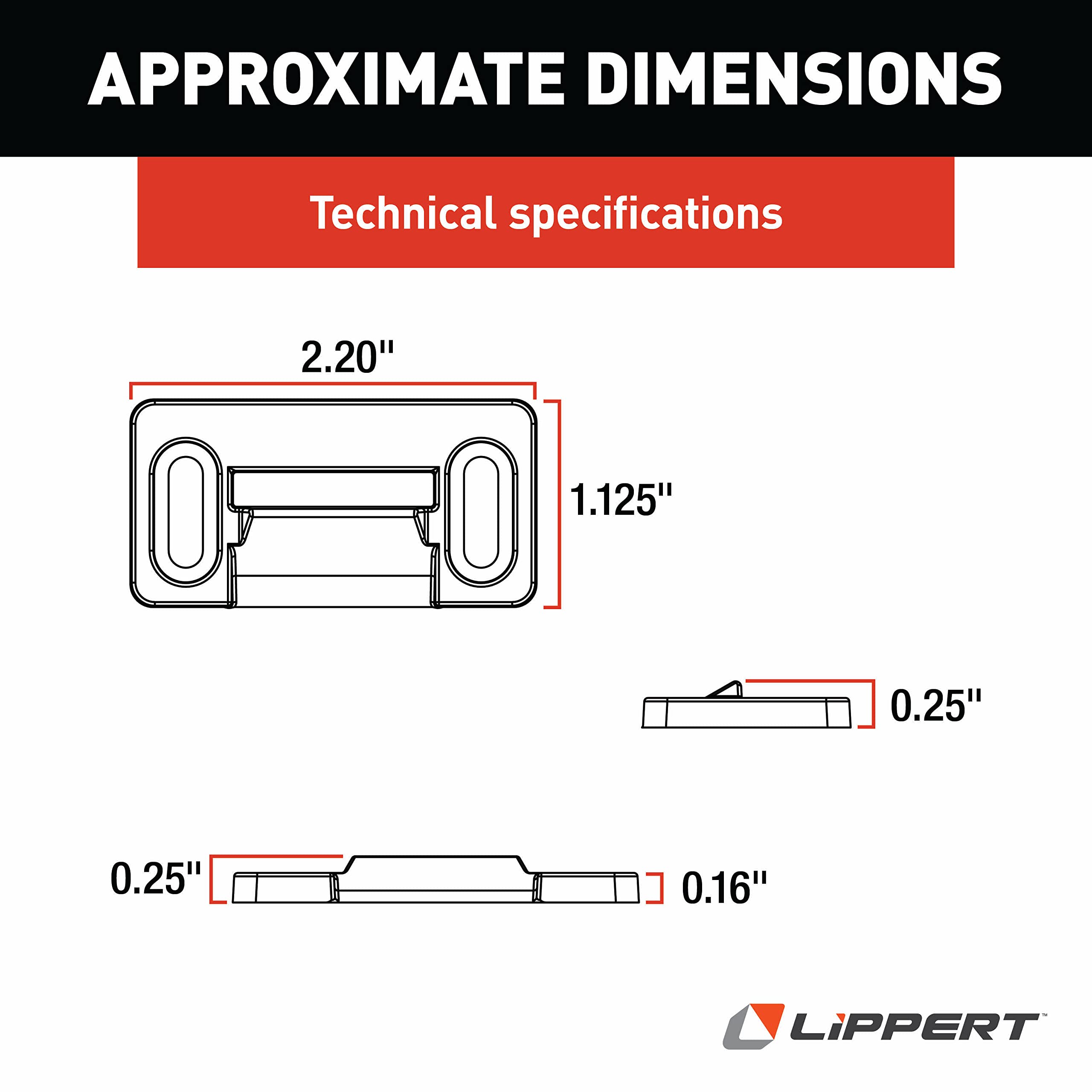 Lippert RV Screen Door Frame Striker, 2.20" x 1.125" Radius Outside Tie Plate Latch, Durable Plastic Construction - 198287, Black