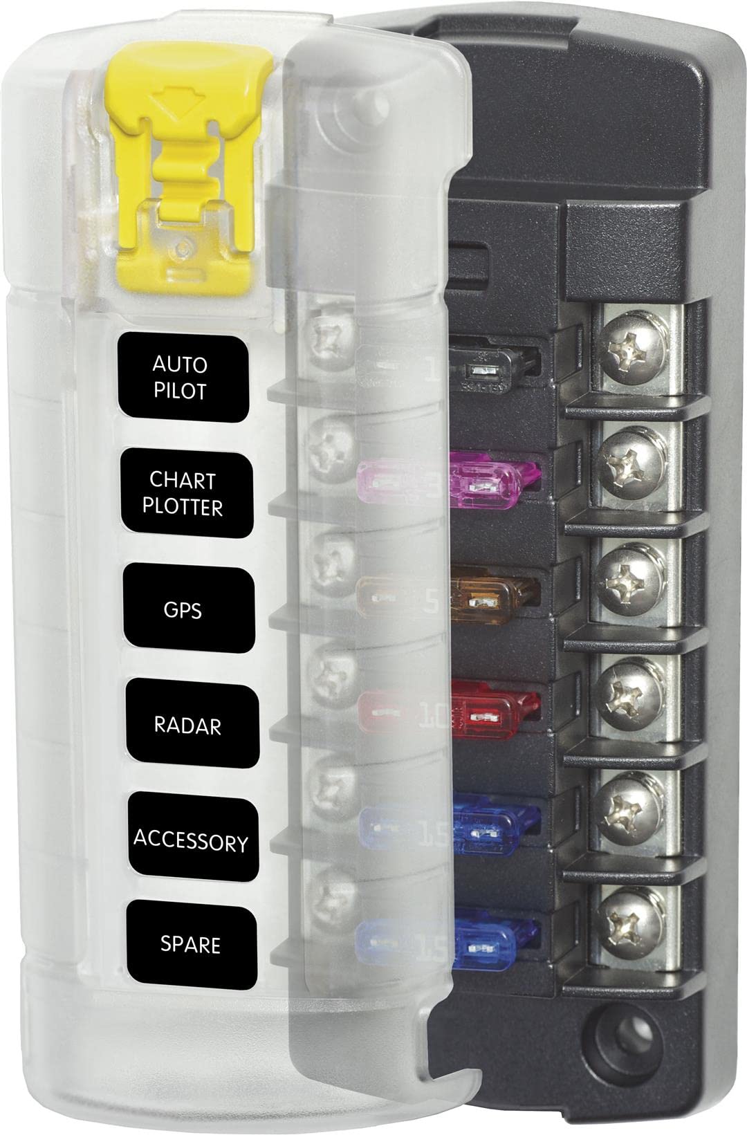 ST Blade Fuse Block Blue Sea Systems 5035 - Six Independent Circuits with Cover, 100 Amps