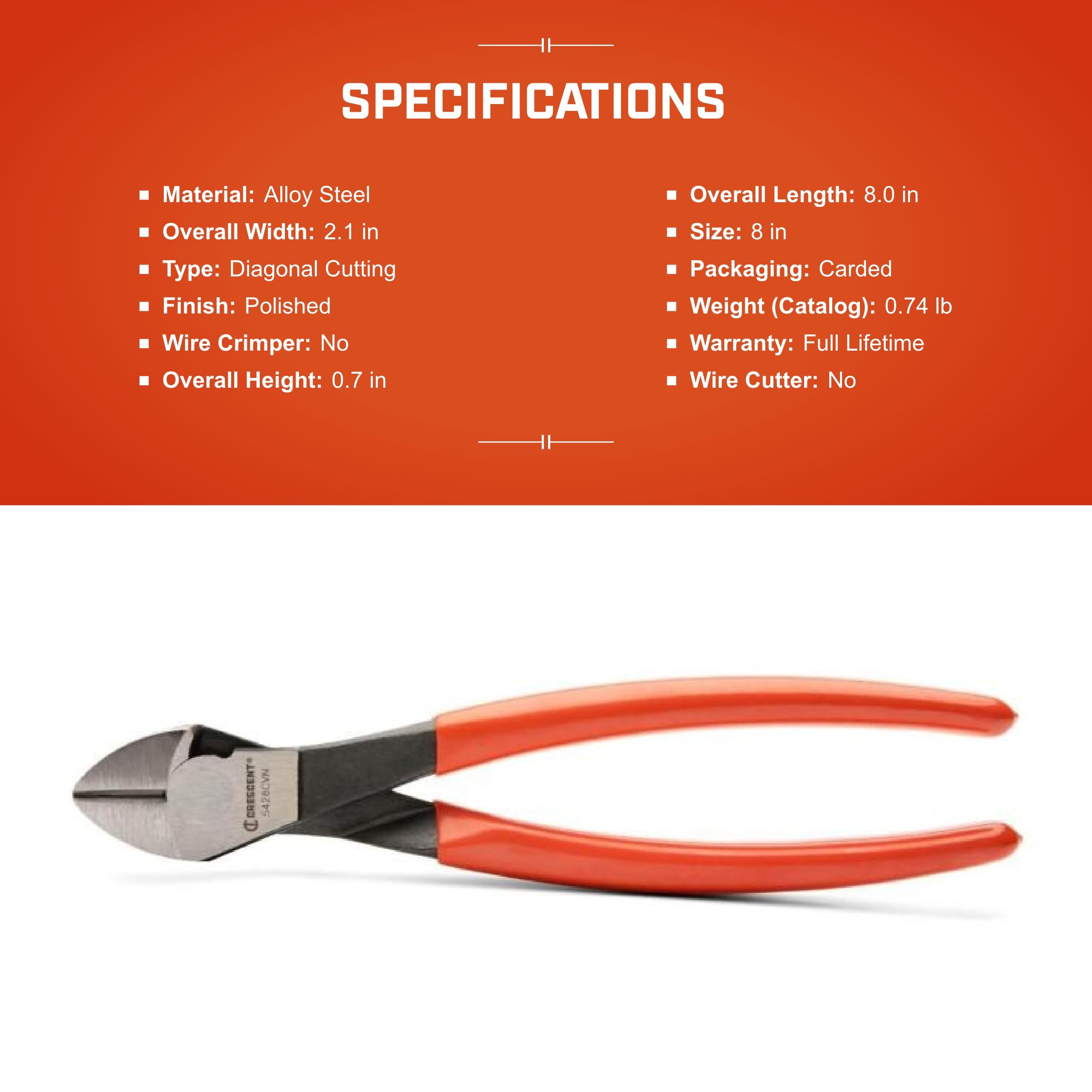 8-Inch Crescent Heavy-Duty Diagonal Cutting Pliers