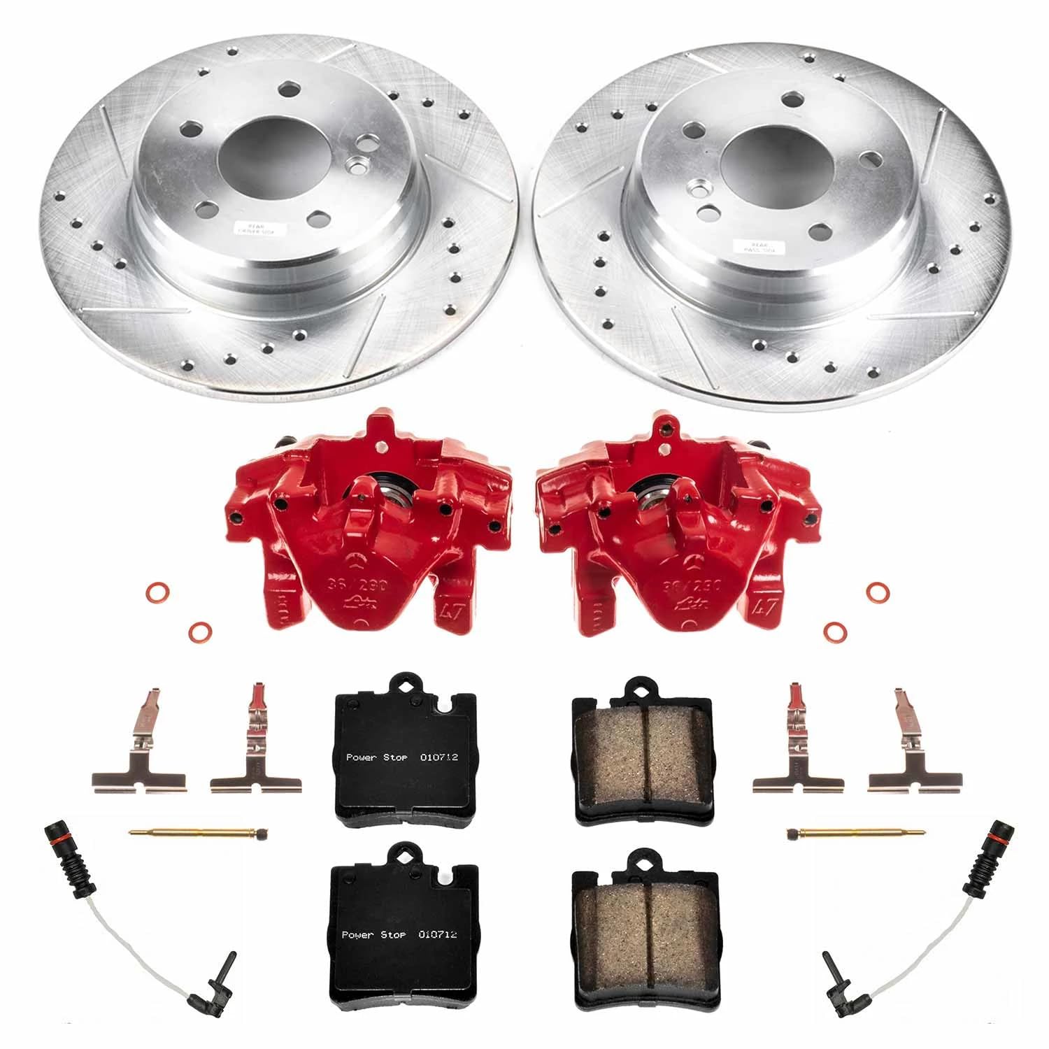 Power Stop Z23 KC621 Rear Brake Caliper Kit-Drilled/Slotted Rotors, Carbon Ceramic Brake Pads, Calipers For Mercedes CLK320, Mercedes E300, Mercedes E320, Mercedes E, Mercedes E430 [Model Specific]