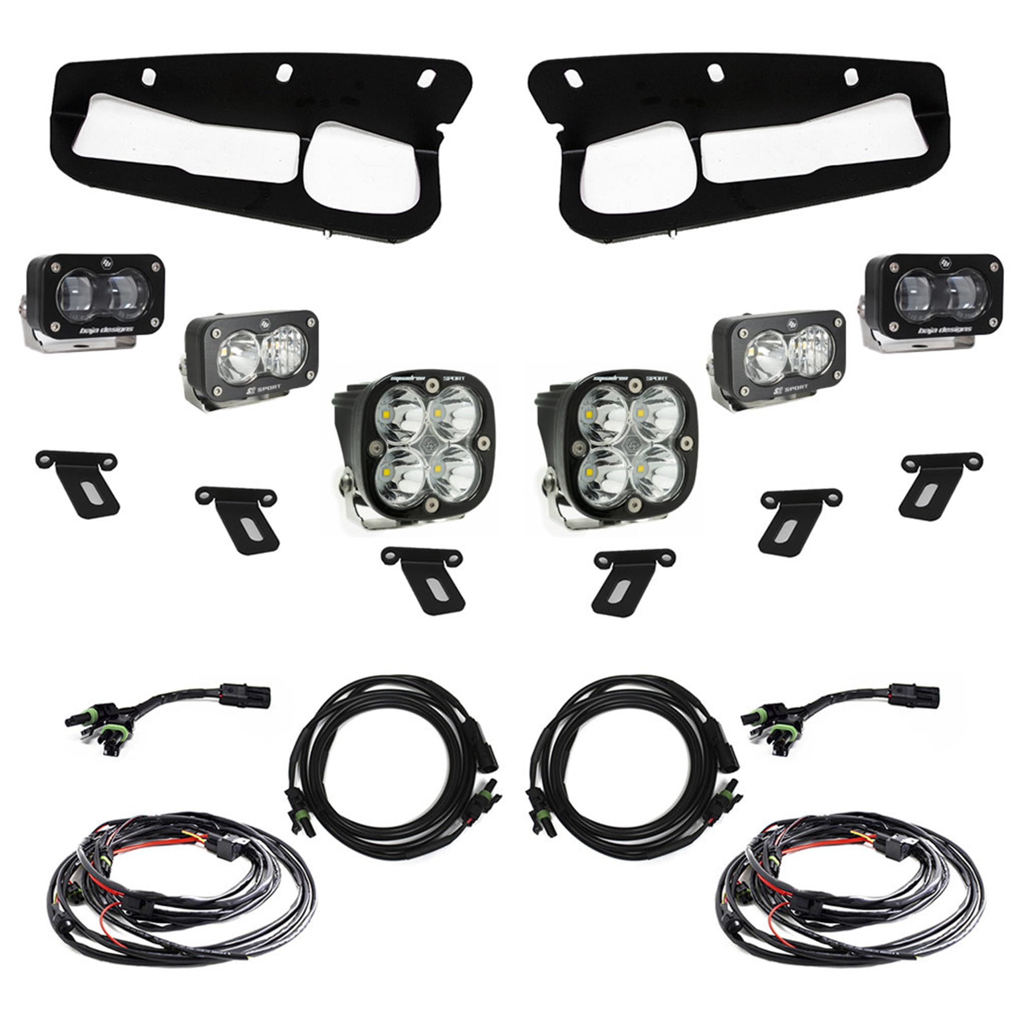 Baja Designs S2 Fog Pocket Light Kit SAE Sportsmen for Ford Bronco 2021+ Steel Bumper, Upfitter Harness 6 PCS LED (Clear)