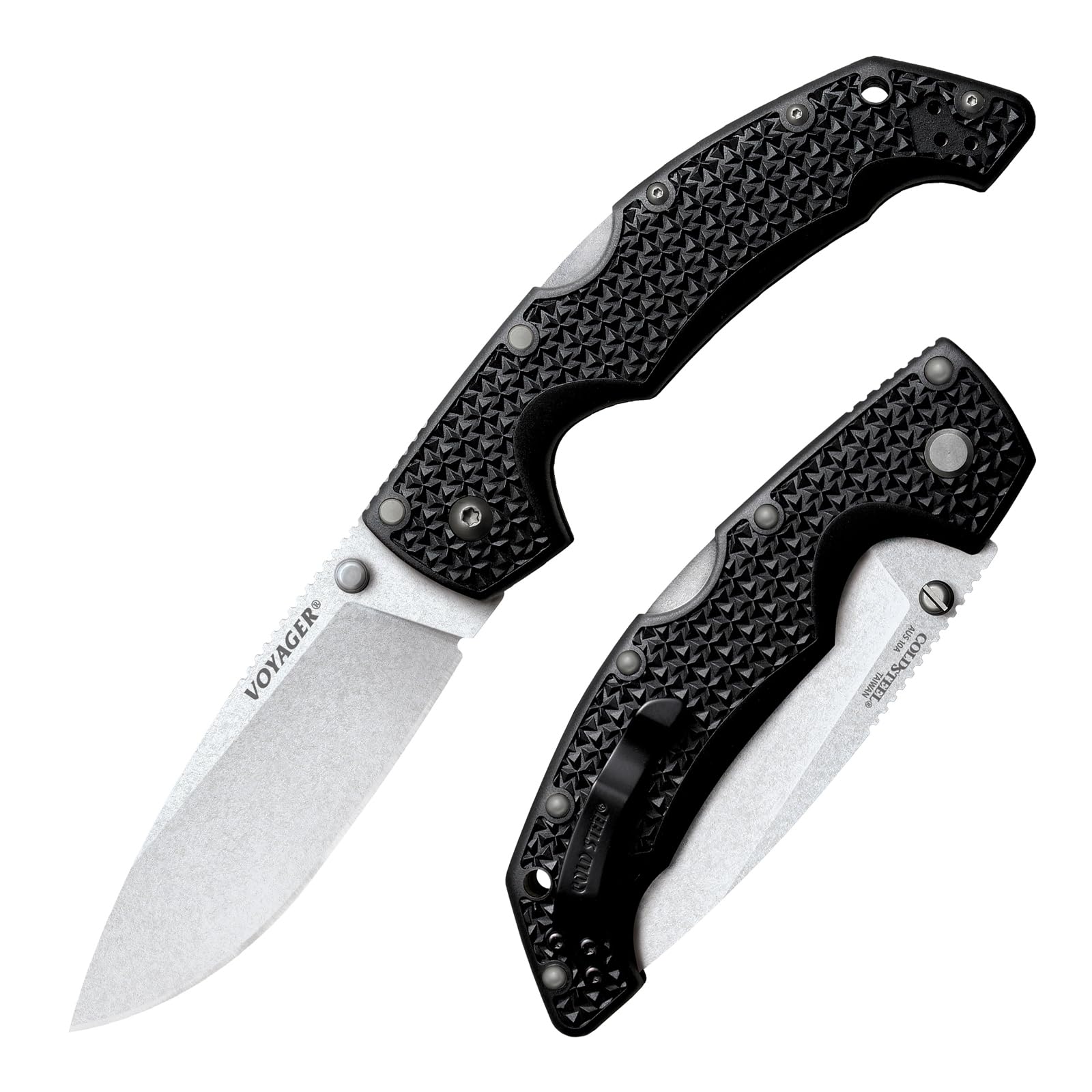 Cold Steel Large Voyager 4" AUS10A Drop Point Razor-Sharp Blade 5.25" Griv-Ex Handle Everyday Carry Tactical Folding Knife w/Tri-Ad Lock