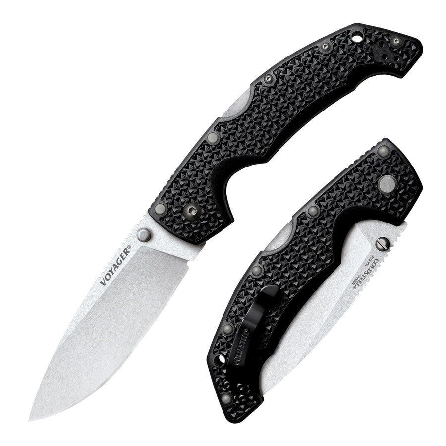 Cold Steel Large Voyager 4" AUS10A Drop Point Razor-Sharp Blade 5.25" Griv-Ex Handle Everyday Carry Tactical Folding Knife w/Tri-Ad Lock