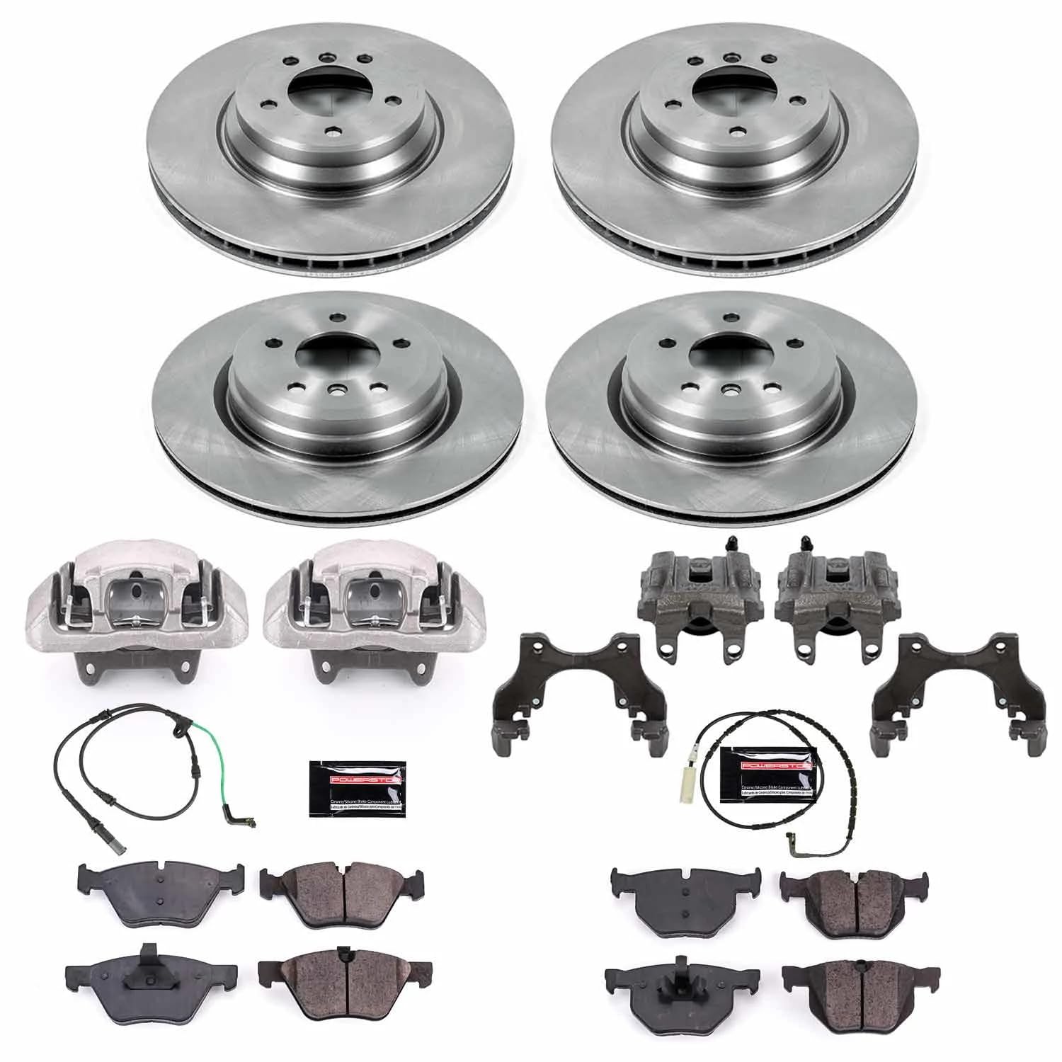 Power Stop KCOE6921 Autospeciality Brake Caliper Kit- Front & Rear Brake Rotors, Ceramic Brake Pads, Brake Calipers