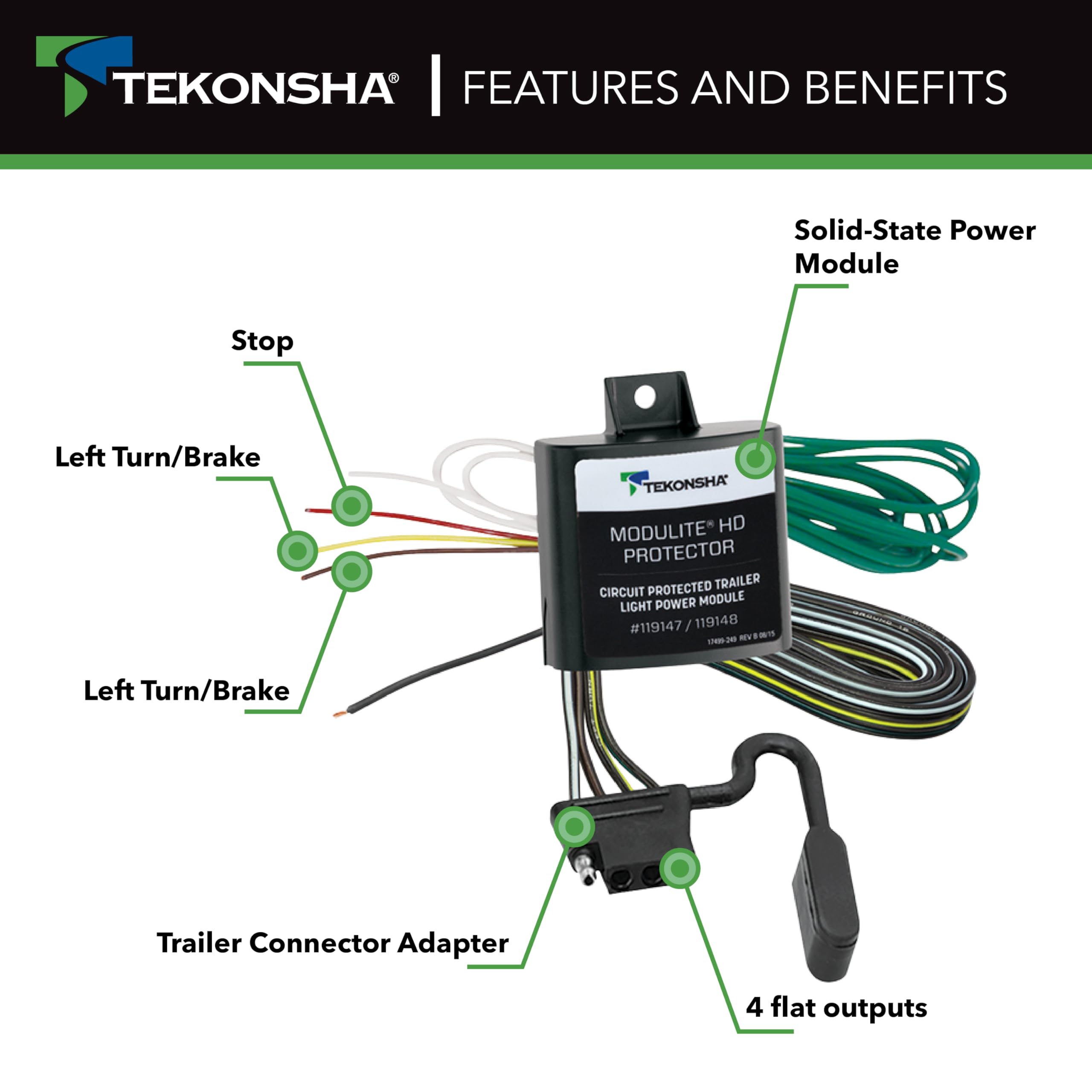 Tekonsha ModuLite HD Plus Protector 119191 w/Integrated Circuit & Overload Protection Trailer Light Power Module & Installation Kit, Can be used on a 2 wire or 3 wire system