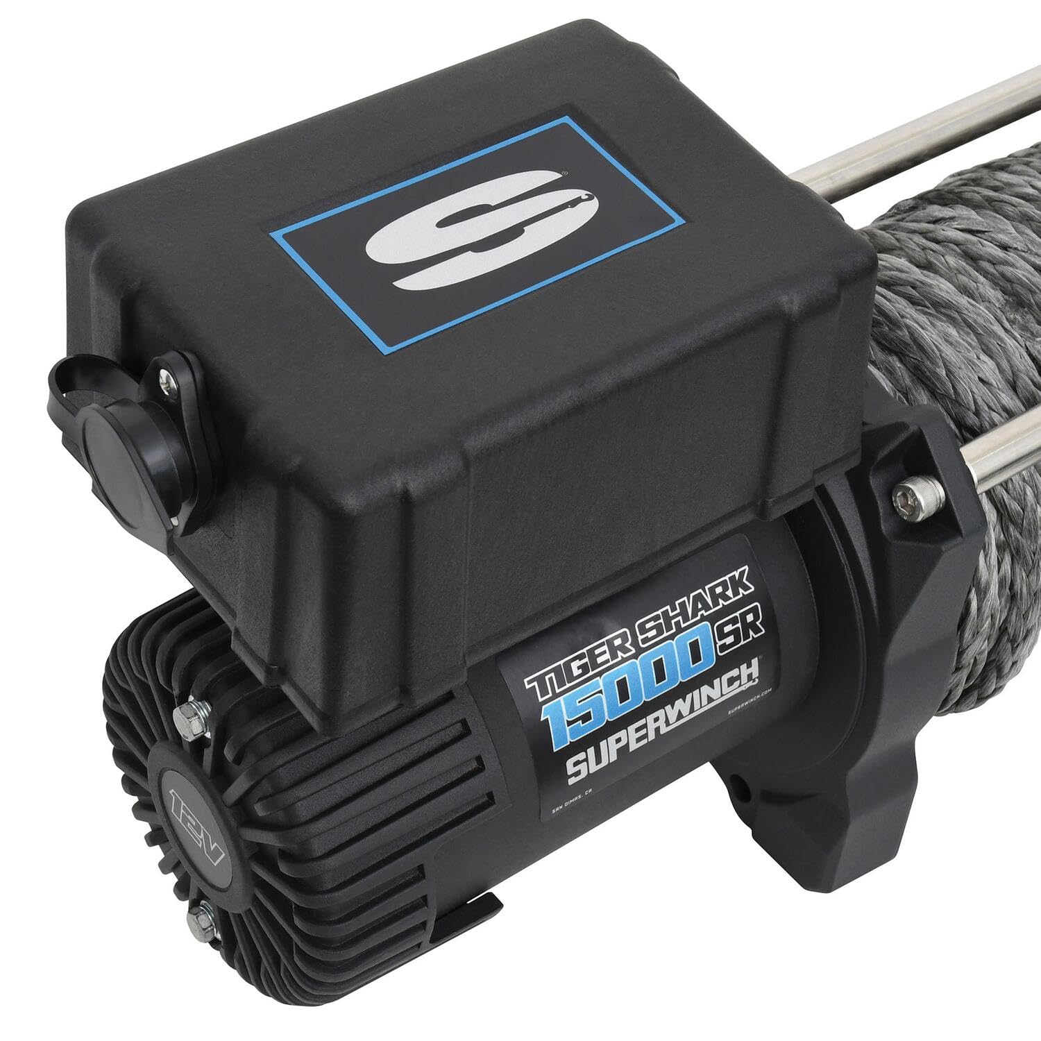 Tiger Shark SUPERWINCH, 15000 lb Capacity, Hawse Fairlead, 15/32 in x 78 ft Synthetic Rope, 12V, Kit