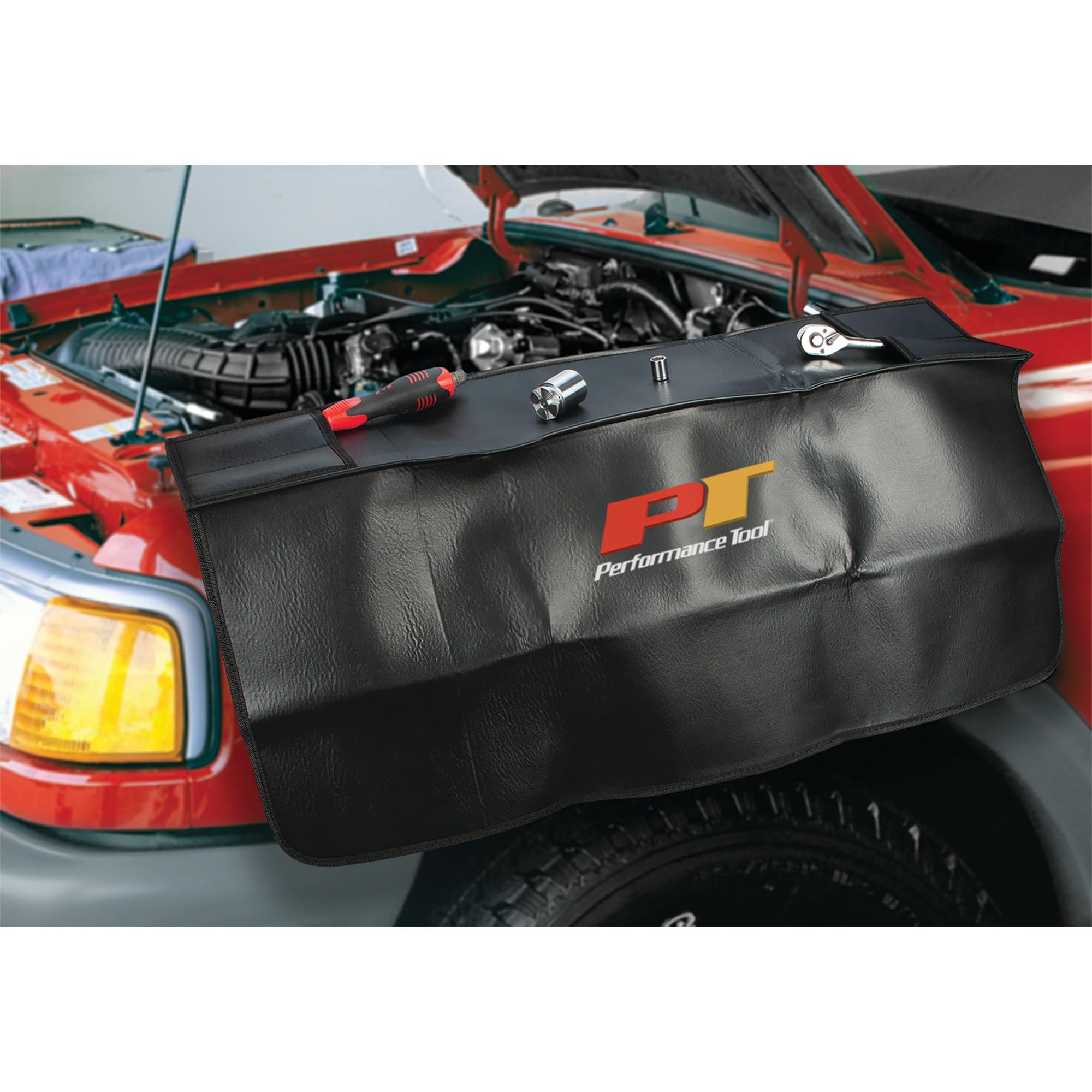 W80583 Performance Tool Fender Cover with Foam Packing and Tool Pockets to Protect Vehicle During Maintenance, 33-Inch x 24-Inch