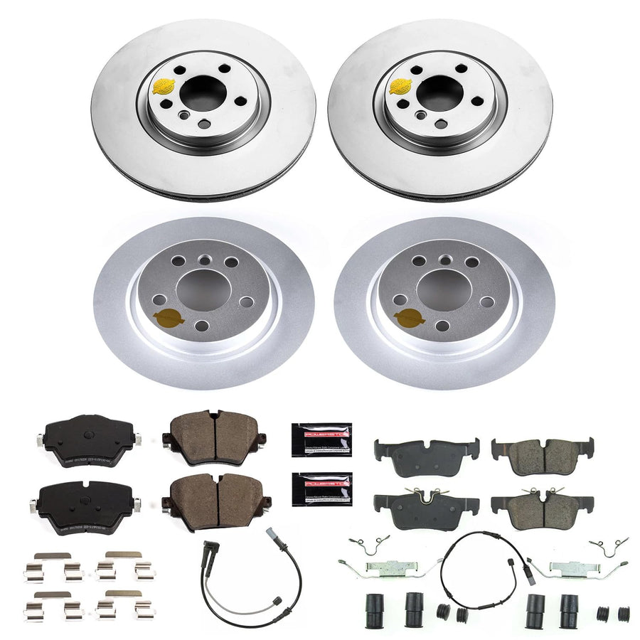 Power Stop Z23 Coated Rotor Kit CRK8356 Front and Rear Brake Rotors, Carbon Ceramic Brake Pads For Mini Cooper Countryman 2017-2020 [Model Specific]