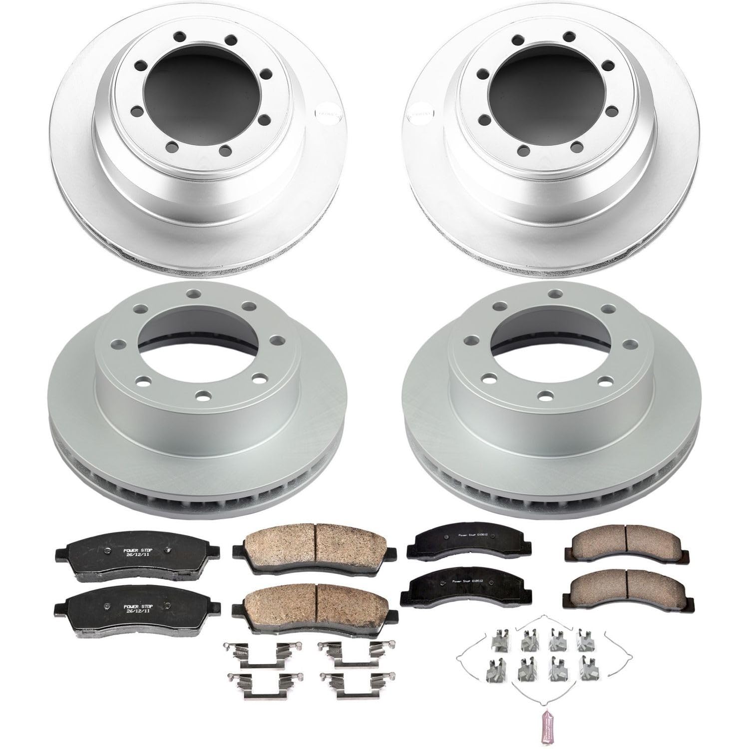 Power Stop Coated Brake Rotor and Ceramic Brake Pads CRK1907 - Front & Rear For Ford F-350 Super Duty 1999-2004 [Model Specific]
