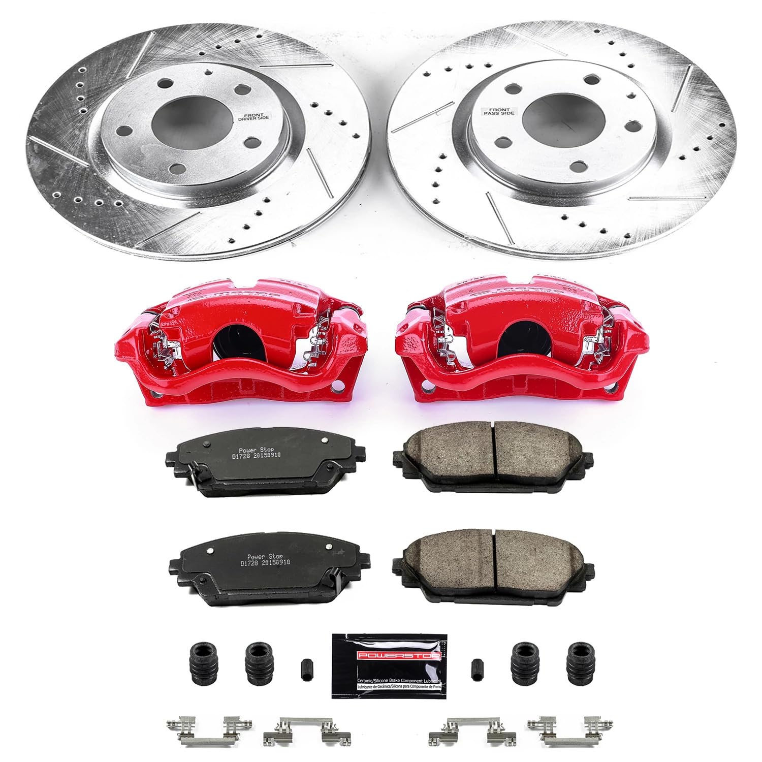 Z23 Evolution Power Stop KC6971 Front Brake Caliper Kit-Brake Rotors, Carbon-Fiber Ceramic Brake Pads, Calipers