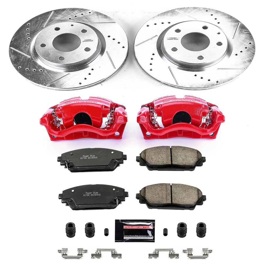 Z23 Evolution Power Stop KC6971 Front Brake Caliper Kit-Brake Rotors, Carbon-Fiber Ceramic Brake Pads, Calipers