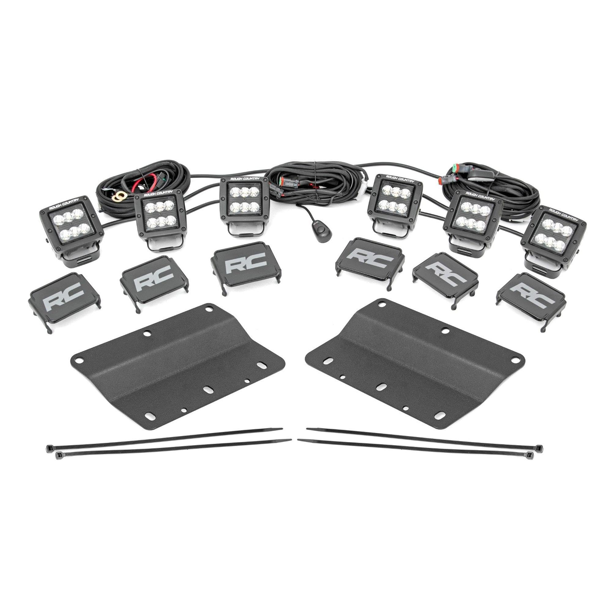 Rough Country 2" Fog Light Kit Triple for Ford Bronco 4WD (2021-2024) - (3) 2-in LED Cube Lights, Spot/Flood Beam