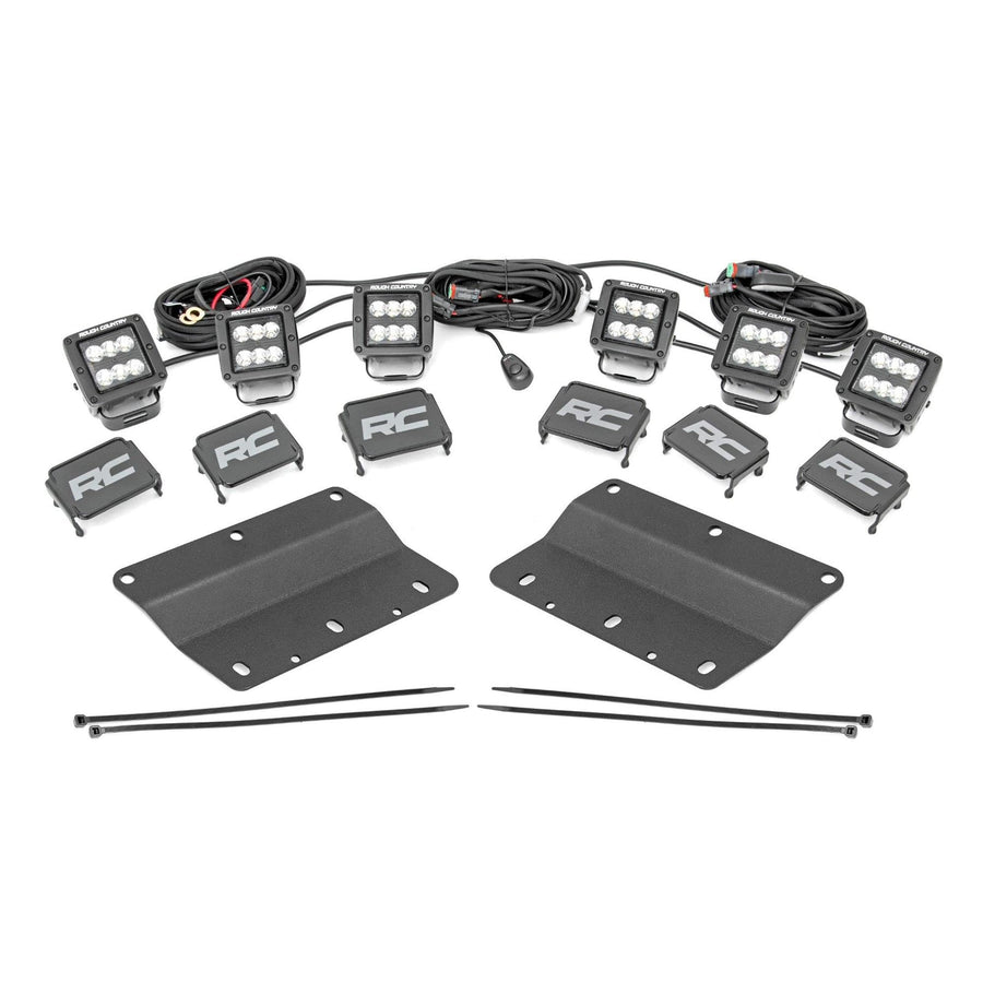 Rough Country 2" Fog Light Kit Triple for Ford Bronco 4WD (2021-2024) - (3) 2-in LED Cube Lights, Spot/Flood Beam