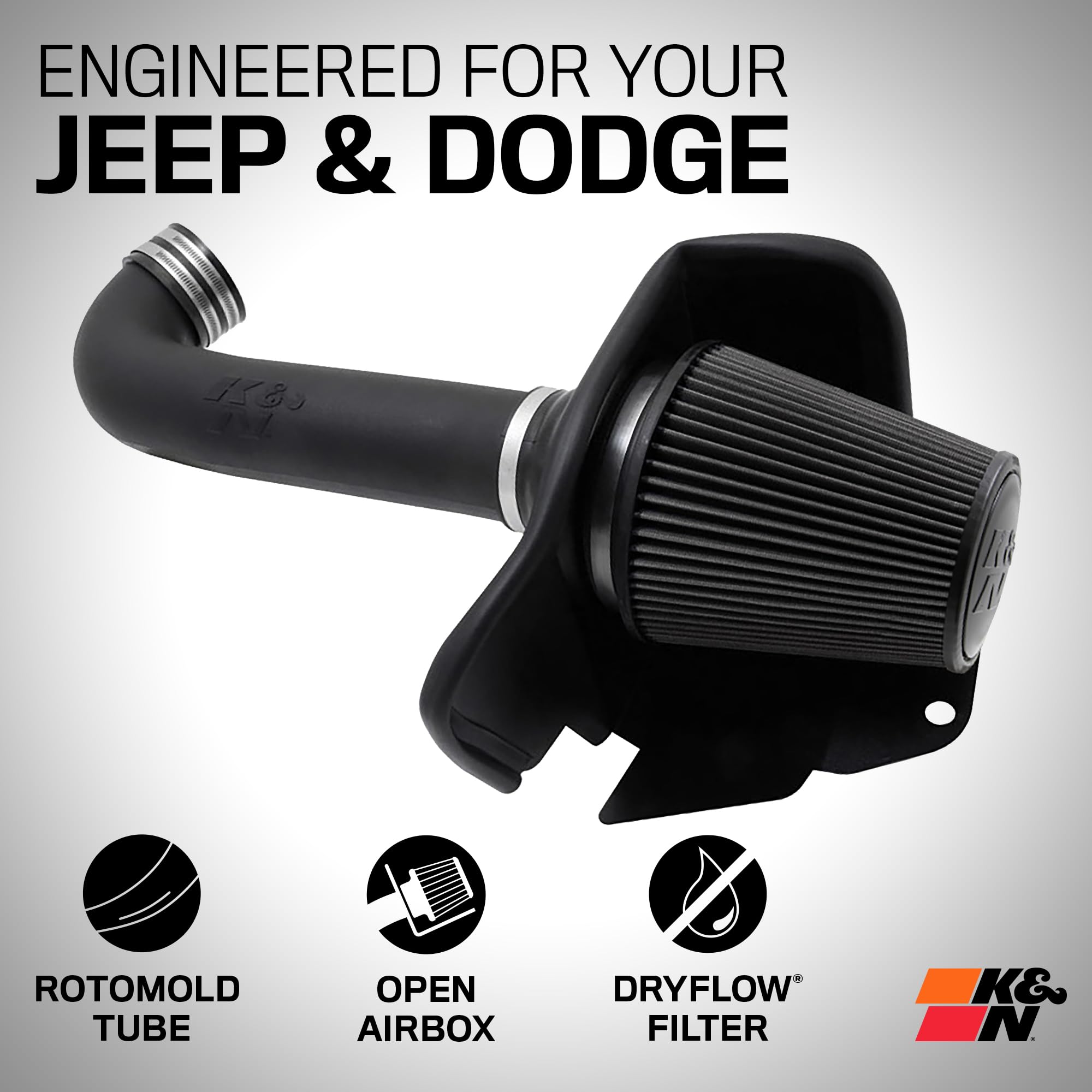 Cold Air Intake System K&N: Dry-Flow Air Filter, Increase Performance & Towing: Compatible with 2011-2025 Dodge/Jeep Durango, Grand Cherokee, 30-1563