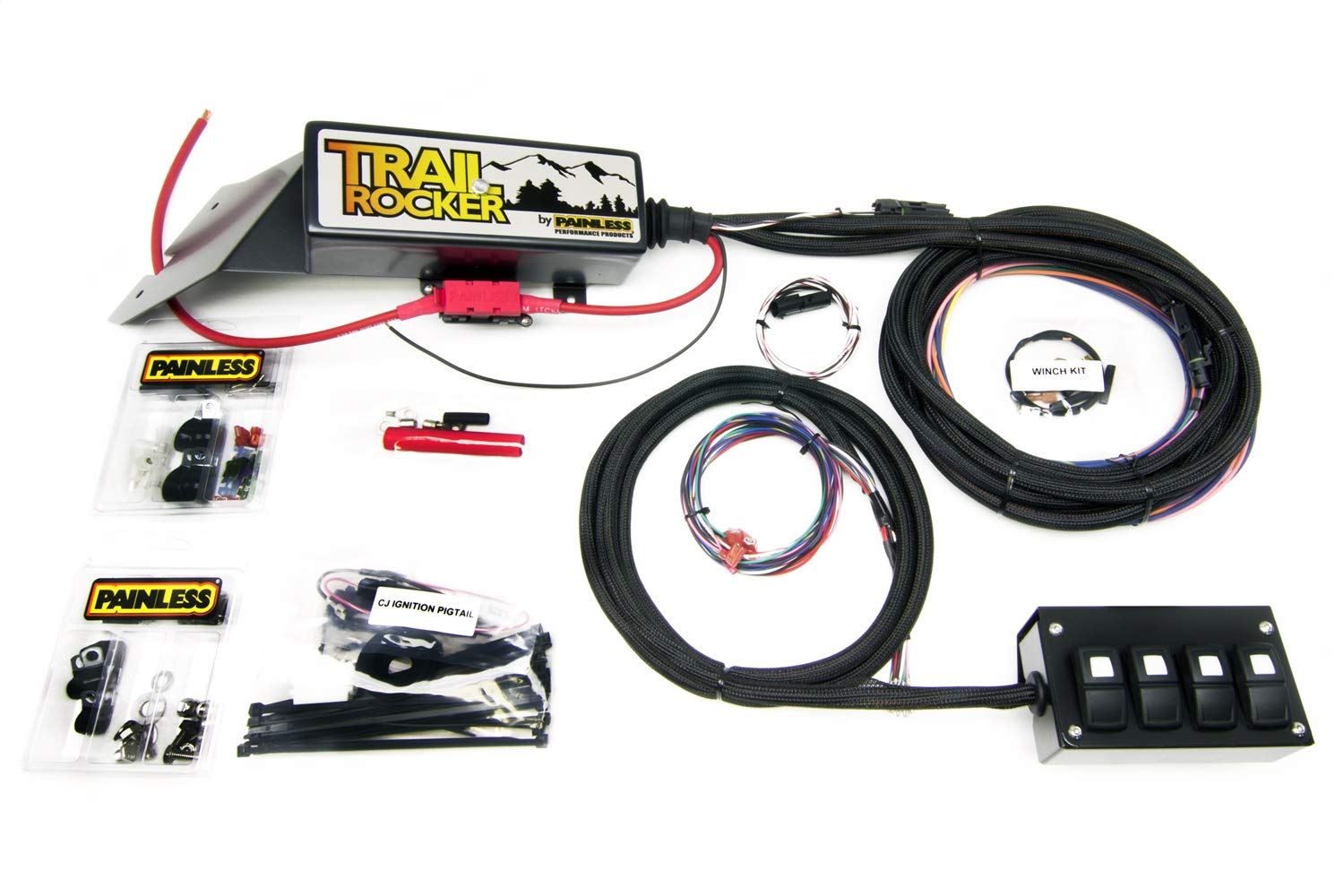 57020 Painless Performance Trail Rocker System for 1976-1986 Jeep Wrangler CJ, Overhead 4-Switch Box