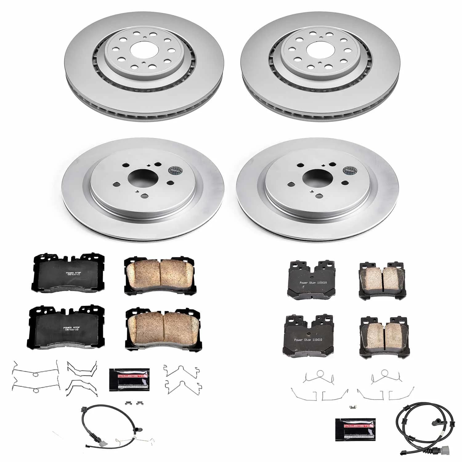 Power Stop Z17 Front and Rear Coated Rotor Kit-Coated Brake Rotors, Ceramic Brake Pads CRK8391