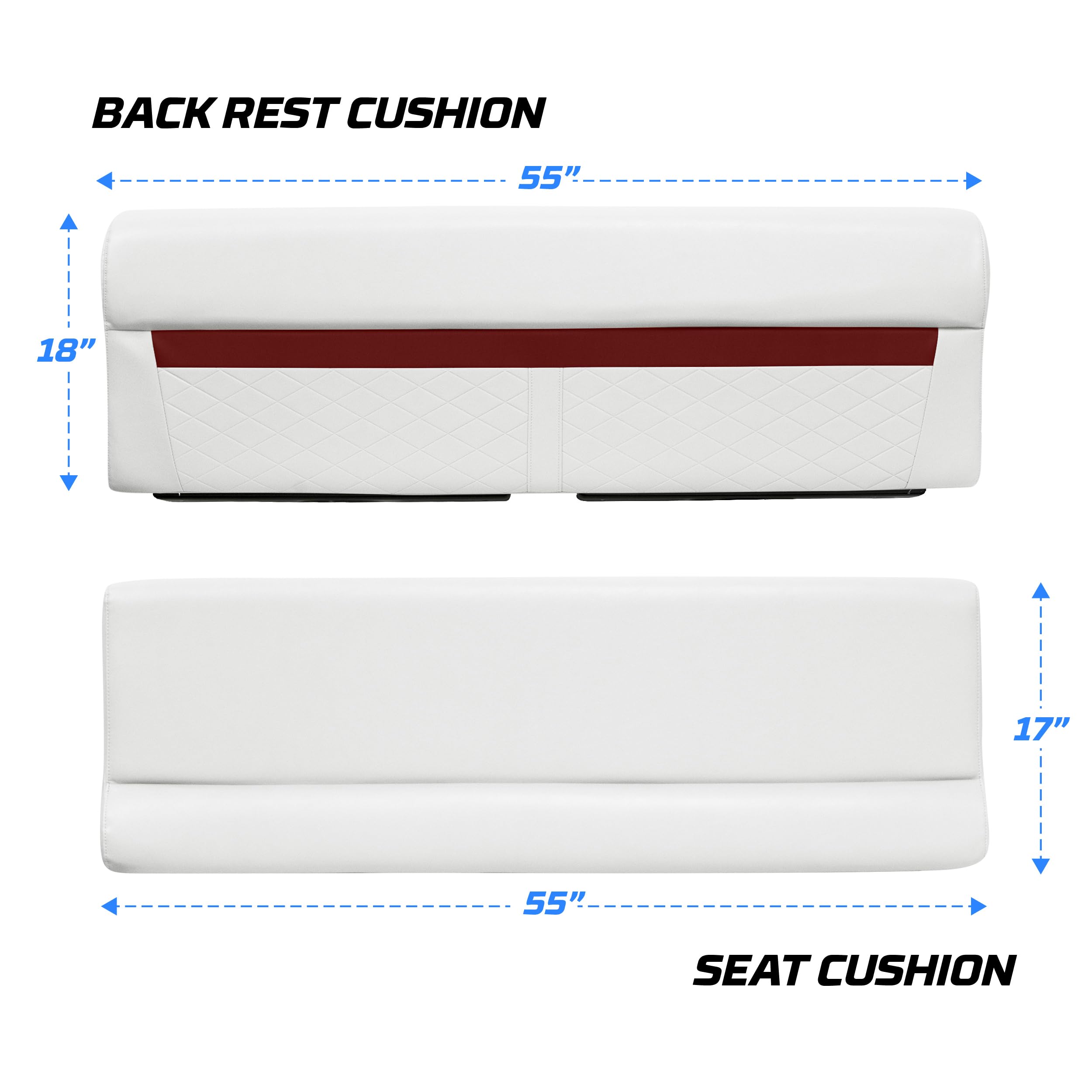 DLX106-1906 Wise DLX Series 55" Pontoon Bench Cushion Set - White/Crimson Red