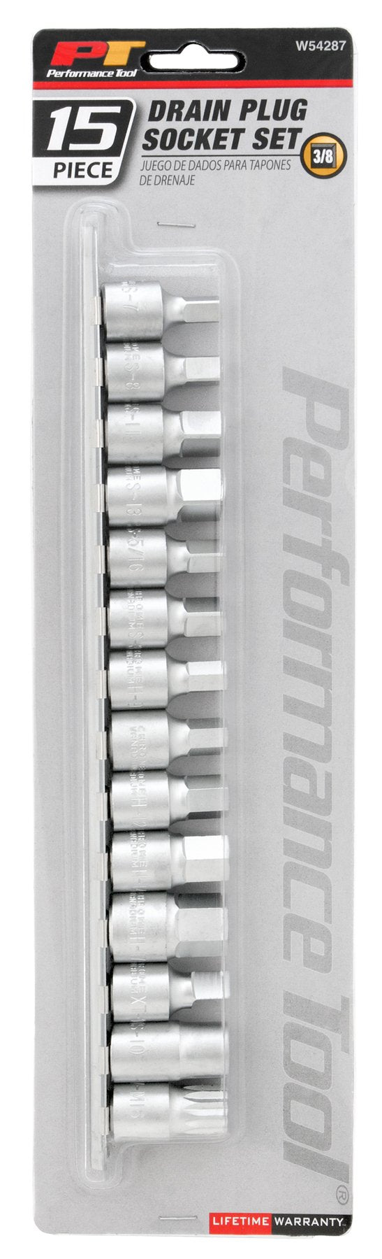 15-Piece Performance Tool W54287 Drain Plug Socket Set With 11mm & 13mm Square Drive For Subaru Differentials, Silver