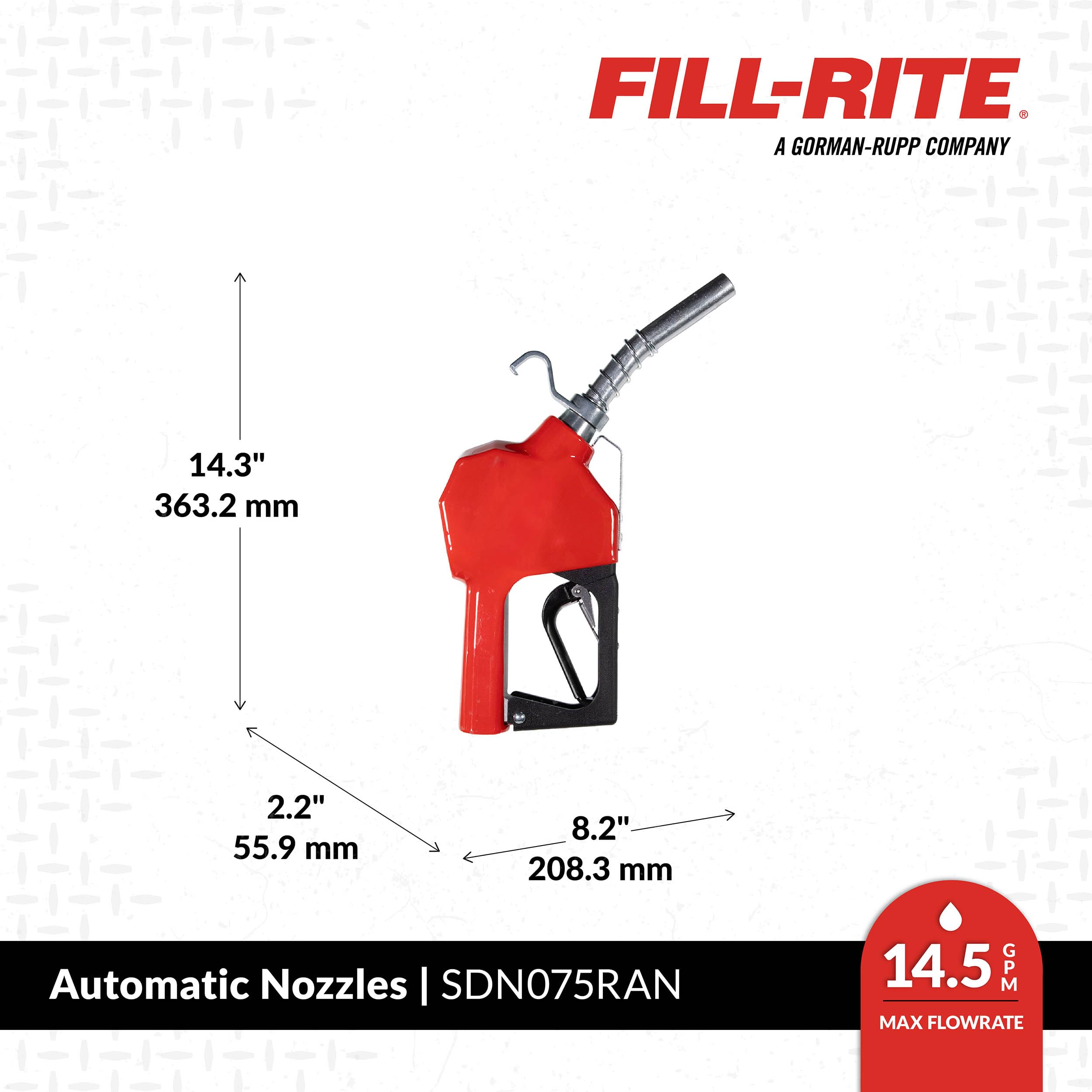 Fill-Rite ¾" SDN075RAN 3 to 15 GPM Automatic Standard Duty Fuel Transfer Nozzle, Red - For Gasoline, Diesel, Biodiesel up to B20, E15 & Kerosene