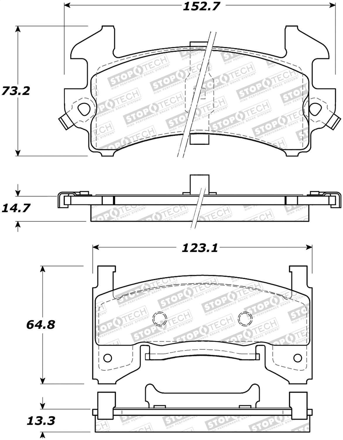 Front StopTech 308.01540 Brake Pads with Shims and Hardware Street