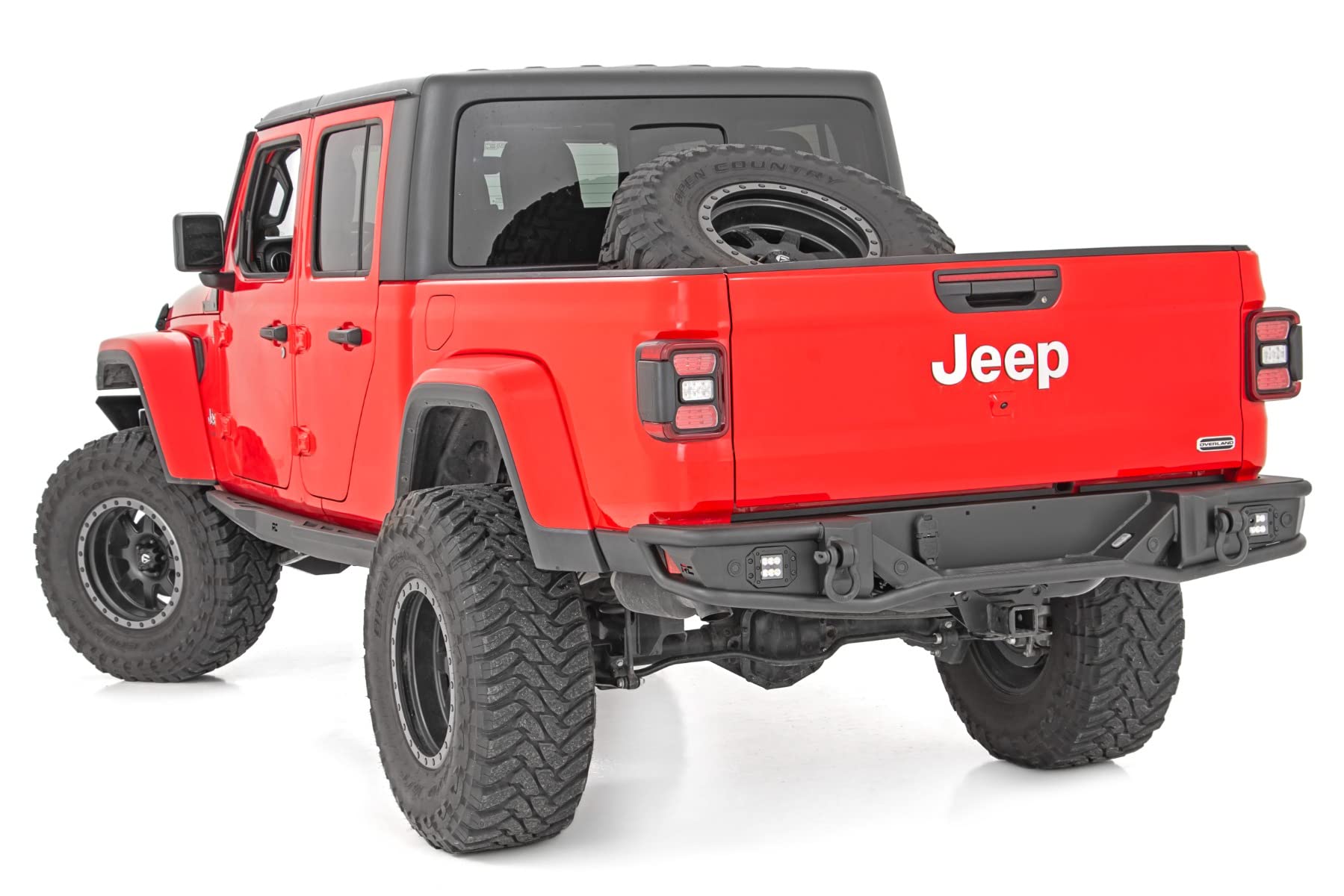 Rough Country Rear Bumper Tubular with LED Lights for Jeep Gladiator JT (2020-2025) - Includes D-Rings & Dual 2" Black Series LED Pods, No-Drill Install