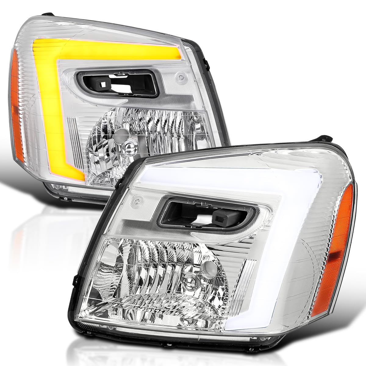 LED Tube Headlights SPEC-D TUNING w/Sequential Turn Signal and Startup Animation Compatible with 2005-2009 Chevy Equinox Left + Right Assembly