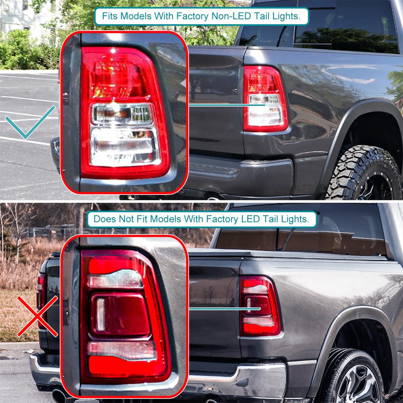 Black Red Smoke SPEC-D TUNING Full LED Tail Lights w/Red LED Light Bar Compatible with 2019-2023 Ram 1500, Left + Right Pair Assembly
