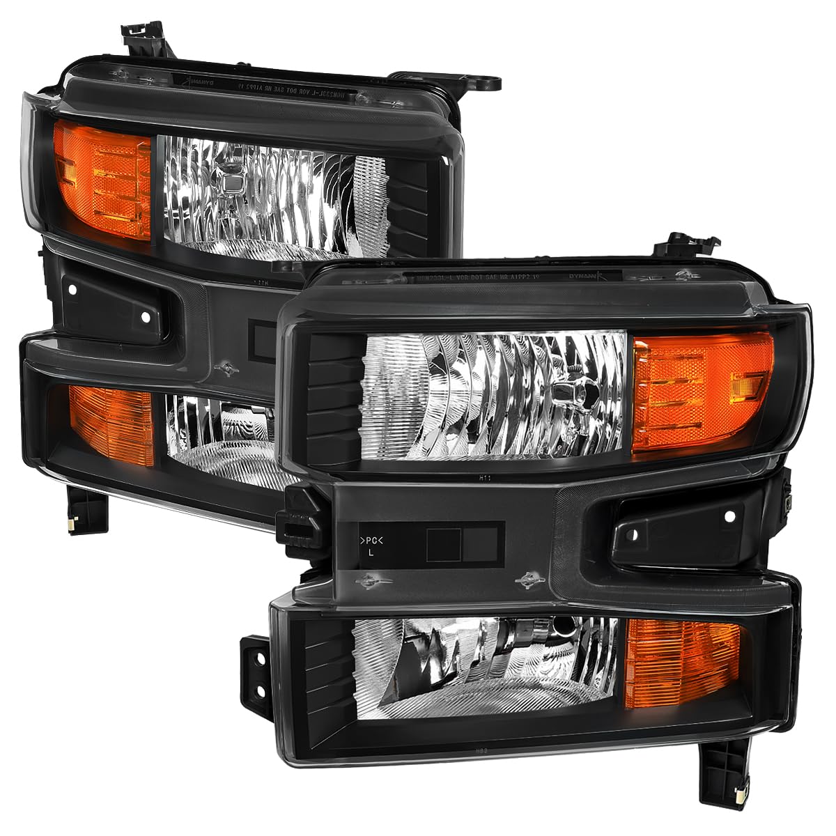 Halogen Type SPEC-D TUNING Black w/o LED Headlights Compatible with 2019-2021 Chevy Silverado 1500, 2022 Chevy Silverado 1500 LTD Left + Right Head Lamps Assembly