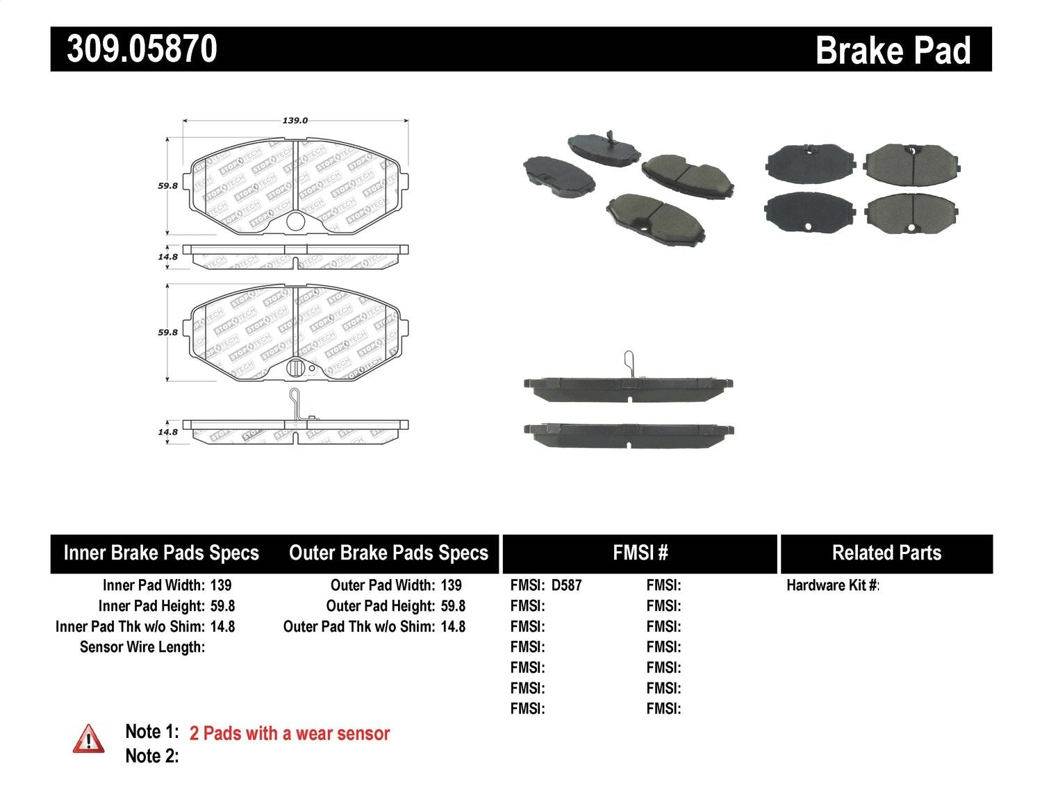 Sport Brake Pads StopTech 309.05870 with Shims