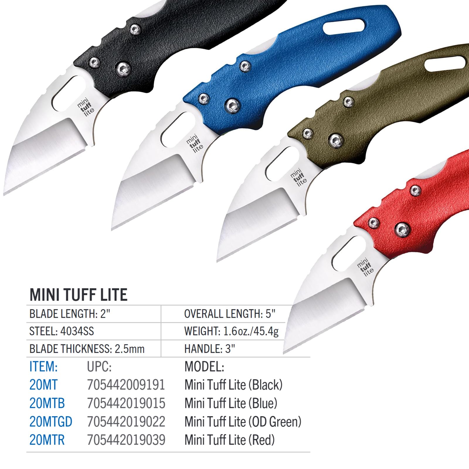 Mini Tuff Lite Cold Steel 2" 4034SS Sheepsfoot Razor-Sharp Blade 3" Griv-Ex Red Handle Everyday Carry Pocket Folding Knife