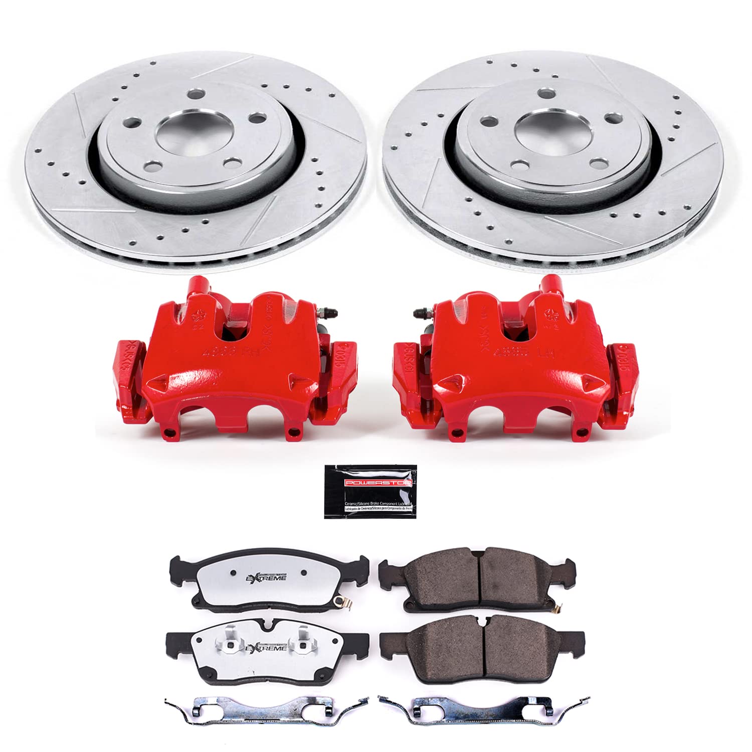 Power Stop Front KC7412-36 Z36 Brake Pad and Rotor Kit with Red Powder Coated Calipers For Jeep Grand Cherokee 2017-2019 [Model Specific]