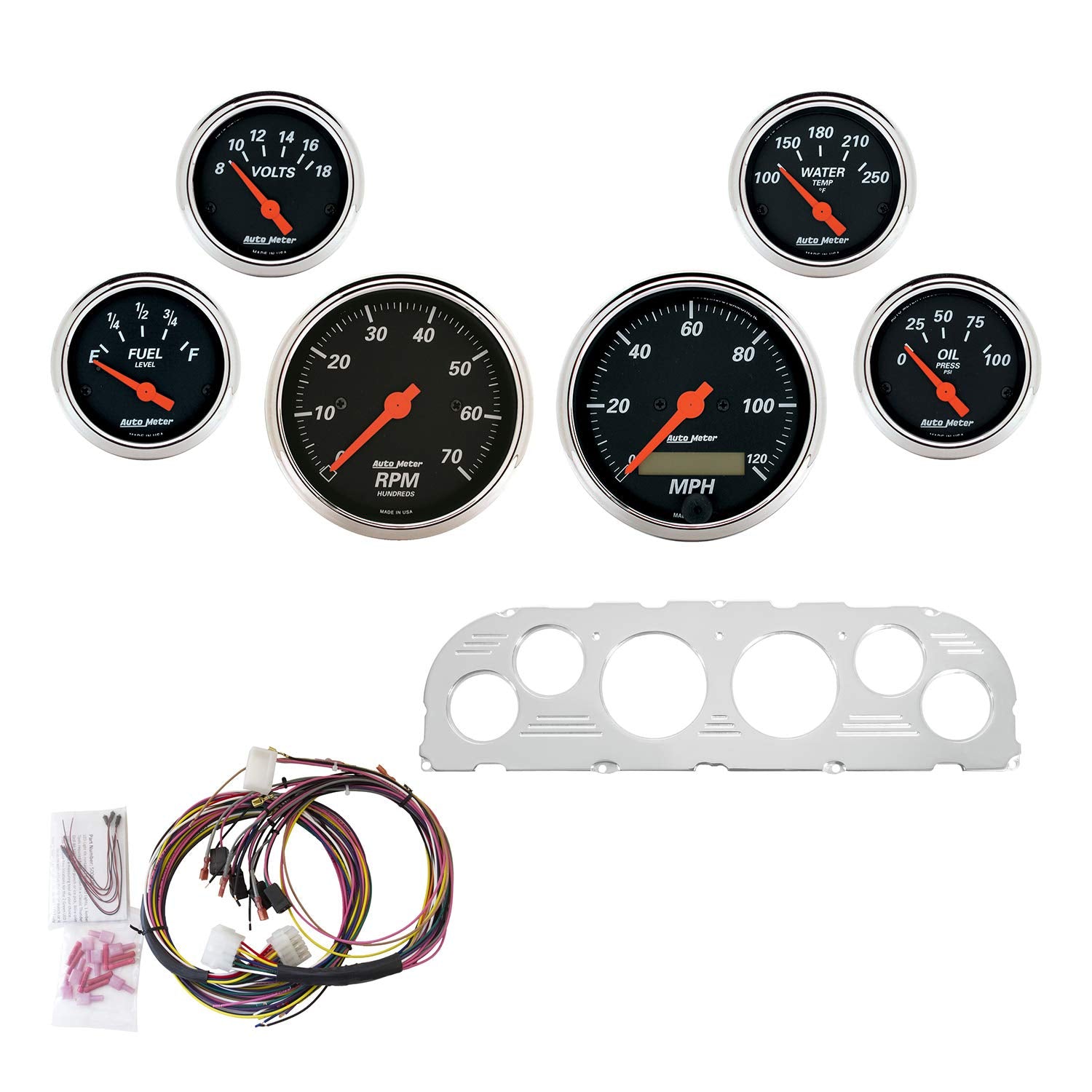Auto Meter Complete 6pc Gauge Dash Kit 7047-DB for 1960-1963 Chevy Truck, Tach/Mph/Fuel/Oilp/Wtmp/Volt