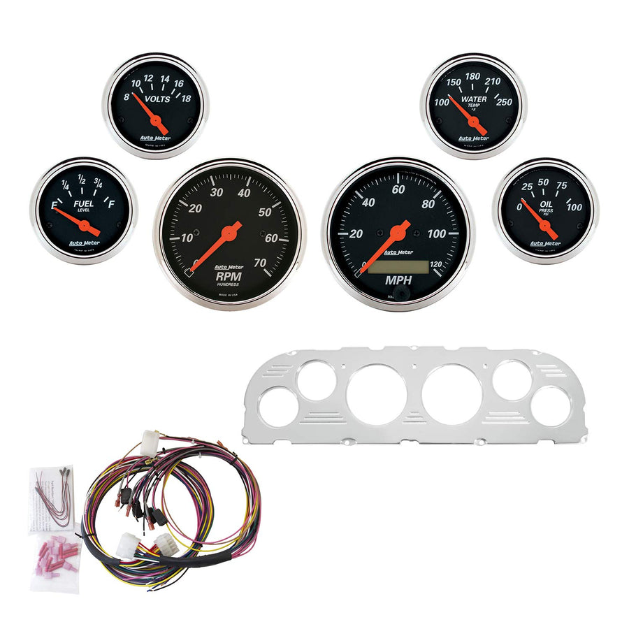 Auto Meter Complete 6pc Gauge Dash Kit 7047-DB for 1960-1963 Chevy Truck, Tach/Mph/Fuel/Oilp/Wtmp/Volt