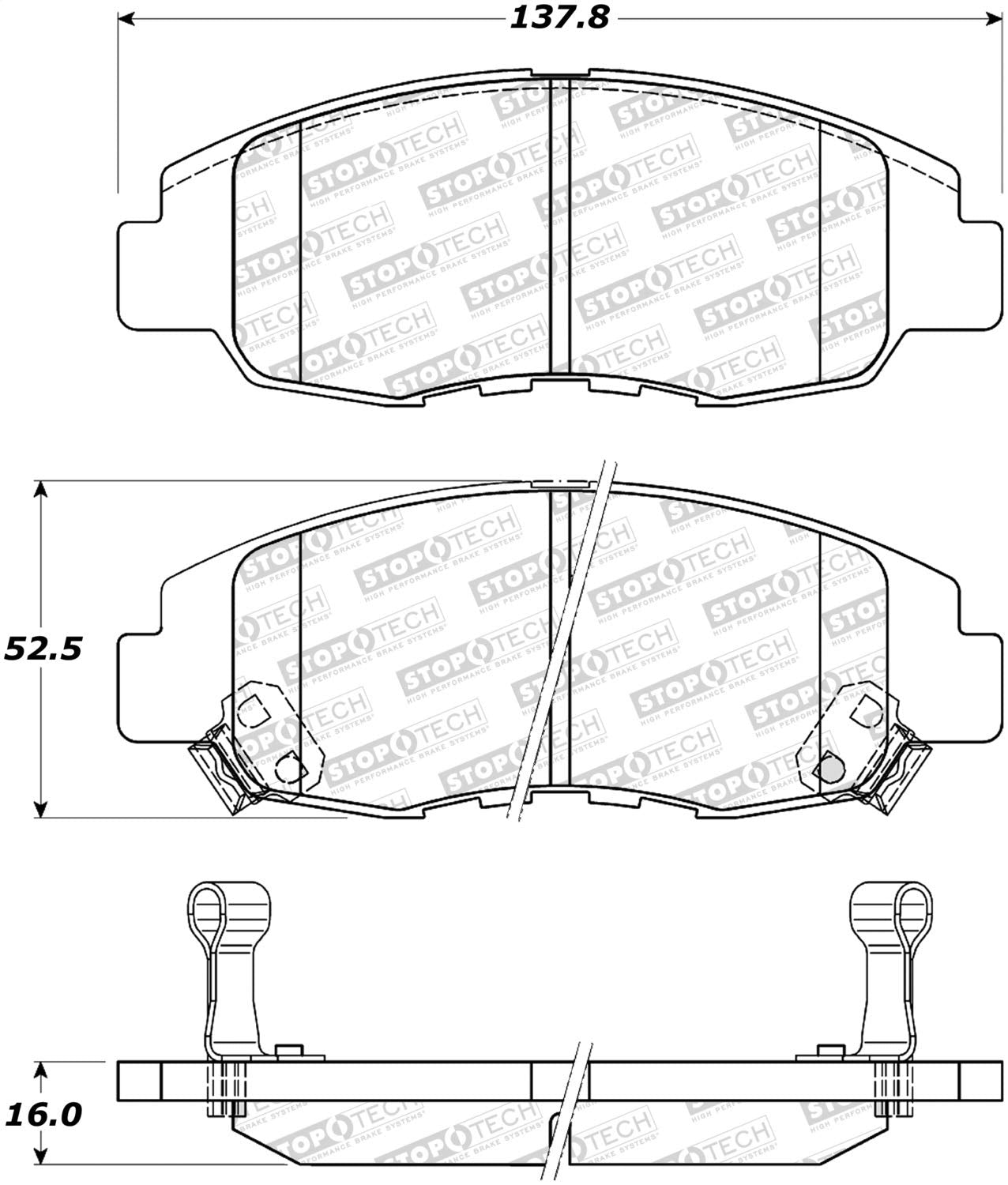 Front StopTech 308.07641 Brake Pads with Shims and Hardware Street