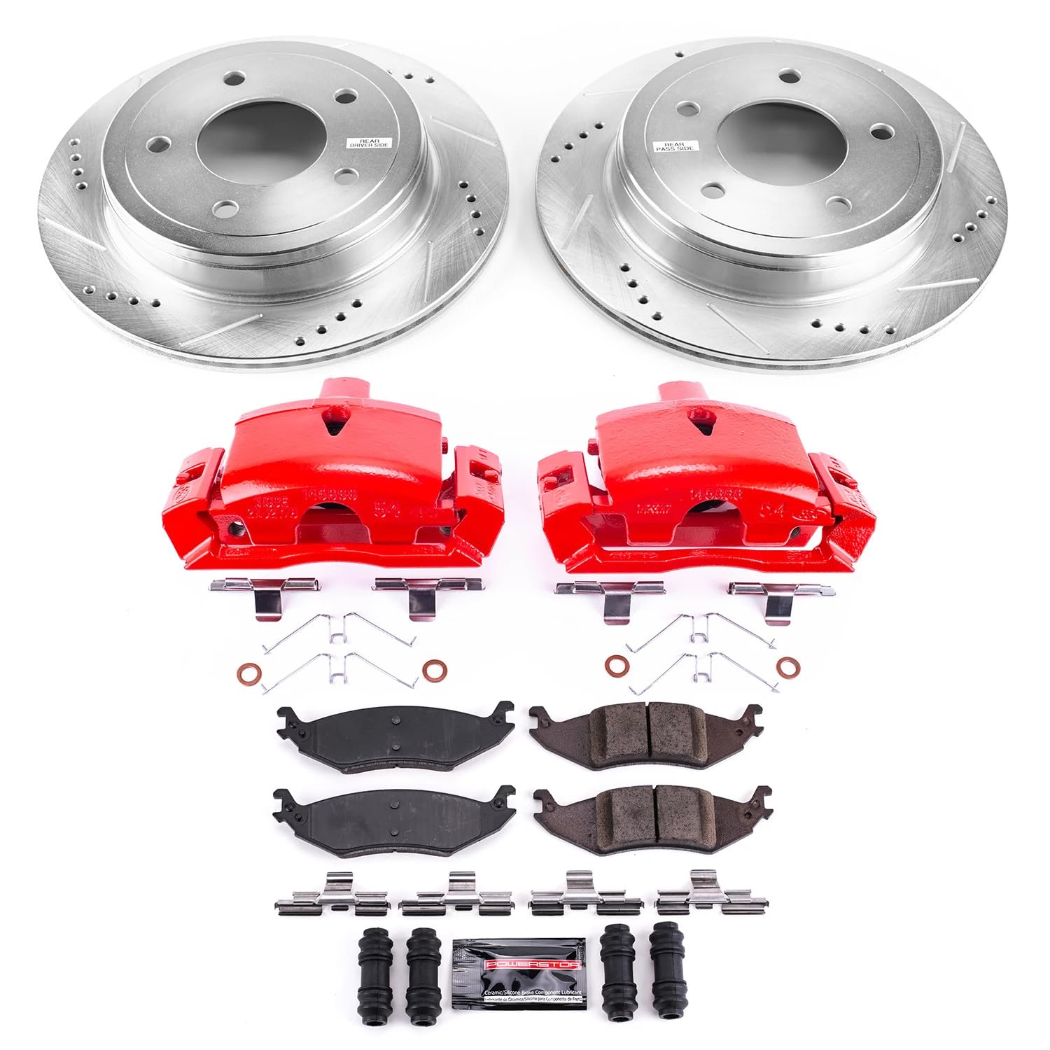 Z23 Evolution Power Stop KC4579 Rear Brake Caliper Kit-Brake Rotors, Carbon-Fiber Ceramic Brake Pads, Calipers