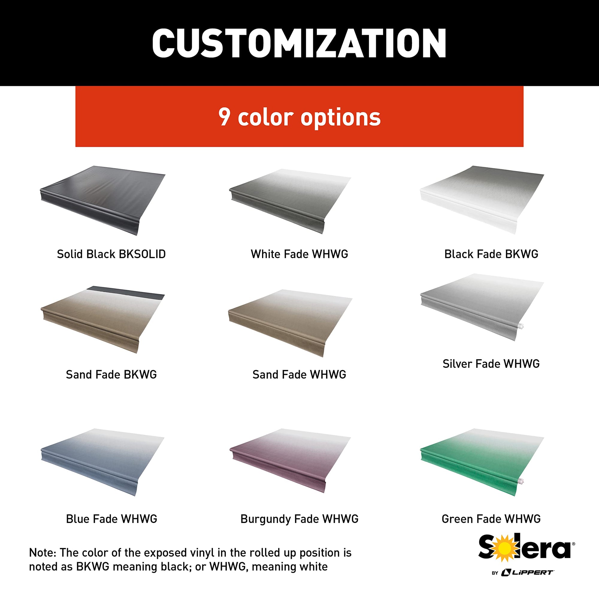 Solera Heavy-Duty Universal Fit Vinyl RV Patio Awning Replacement Fabric Solid Black 14' Awning (13'4" Fabric)