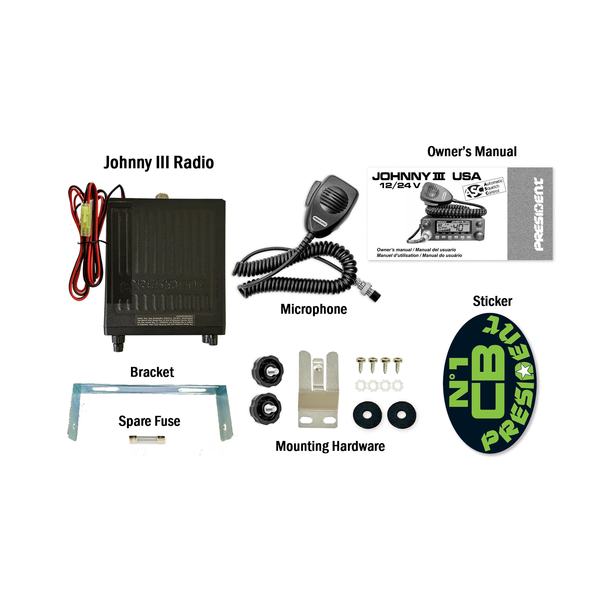Johnny III President USA 40 Channel CB Radio 12 or 24V, Black