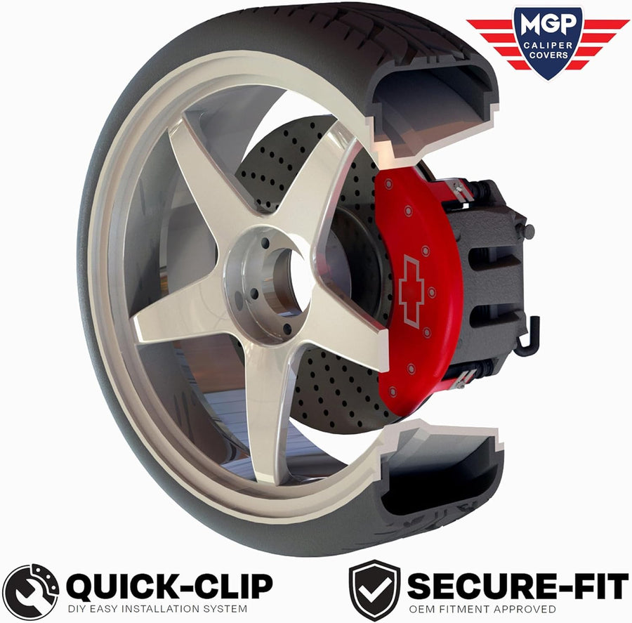 Brake Caliper Covers MGP for Jeep Grand Cherokee 2011-21, WK 2022 (Requires 17"+ Wheels) Black Powder-Coated Finish, Engraved Silver MGP Logo, Front and Rear Caliper Covers (Set of 4)